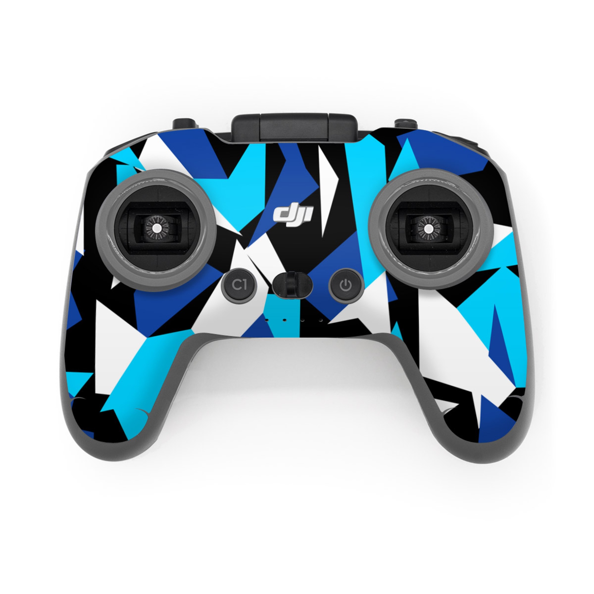 DJI FPV Remote Controller 3 Skin design of Blue, Pattern, Turquoise, Cobalt blue, Teal, Design, Electric blue, Graphic design, Triangle, Font, with blue, white, black colors