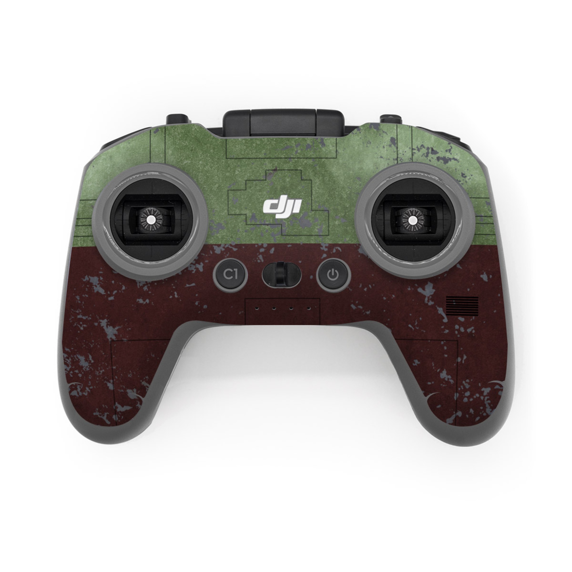 DJI FPV Remote Controller 3 Skin design of Rectangle, Screenshot, Font, Wood, Pattern, Symmetry, Machine, Gas, Parallel, Engineering, with red, green, yellow, black, gray, white colors