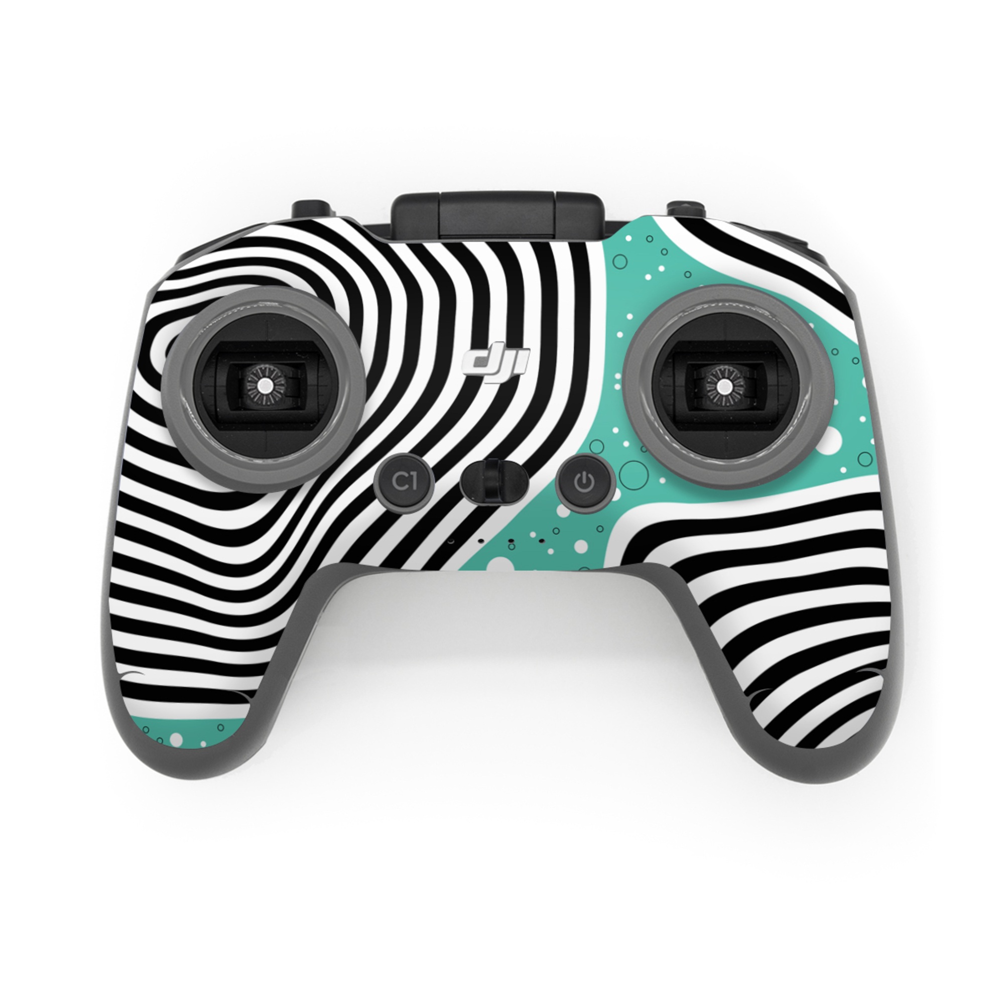 DJI FPV Remote Controller 3 Skin design of White, Rectangle, Art, Line, Aqua, Pattern, Electric blue, Visual arts, Font, Graphics, with white, black, blue, green colors