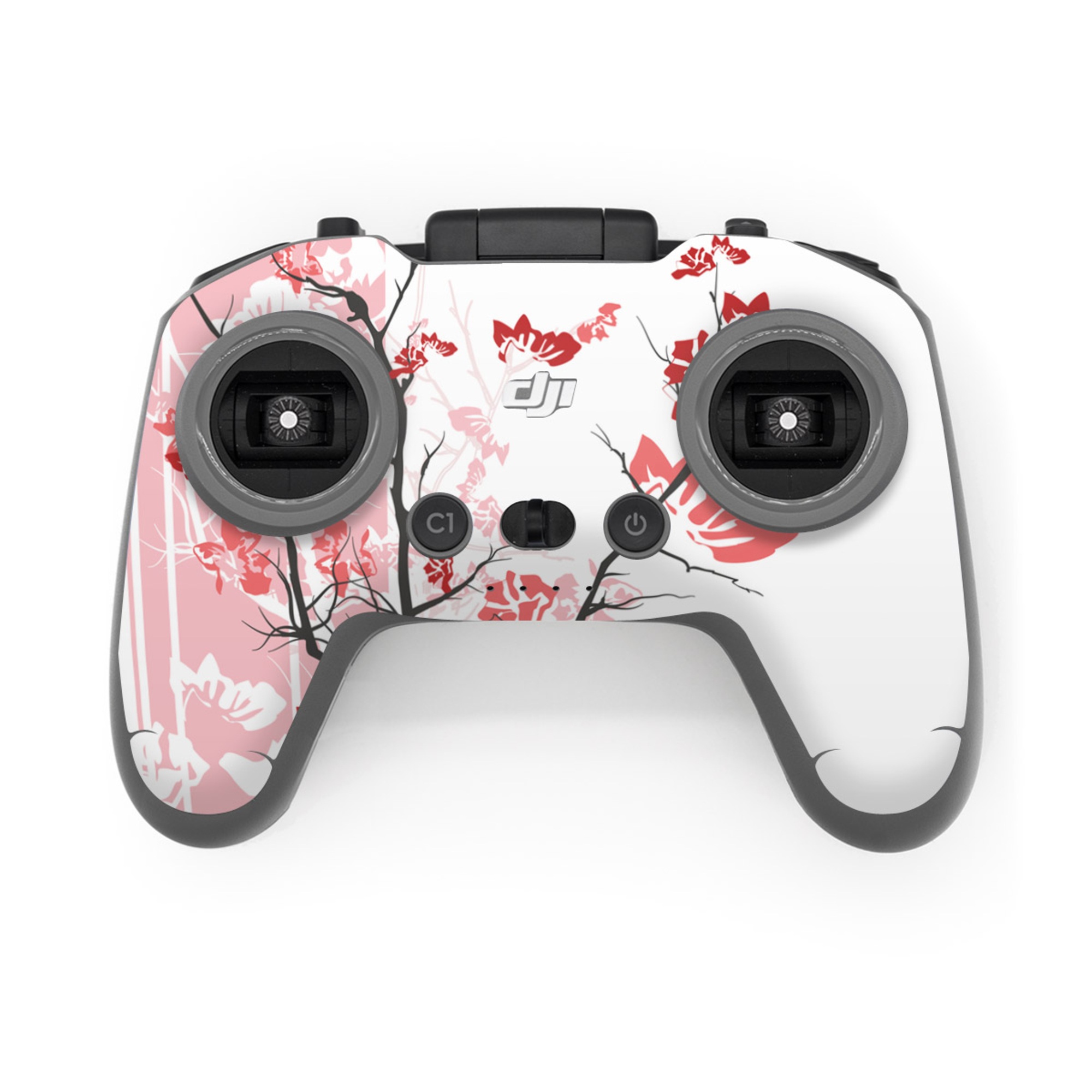 DJI FPV Remote Controller 3 Skin design of Branch, Red, Flower, Plant, Tree, Twig, Blossom, Botany, Pink, Spring, with white, pink, gray, red, black colors