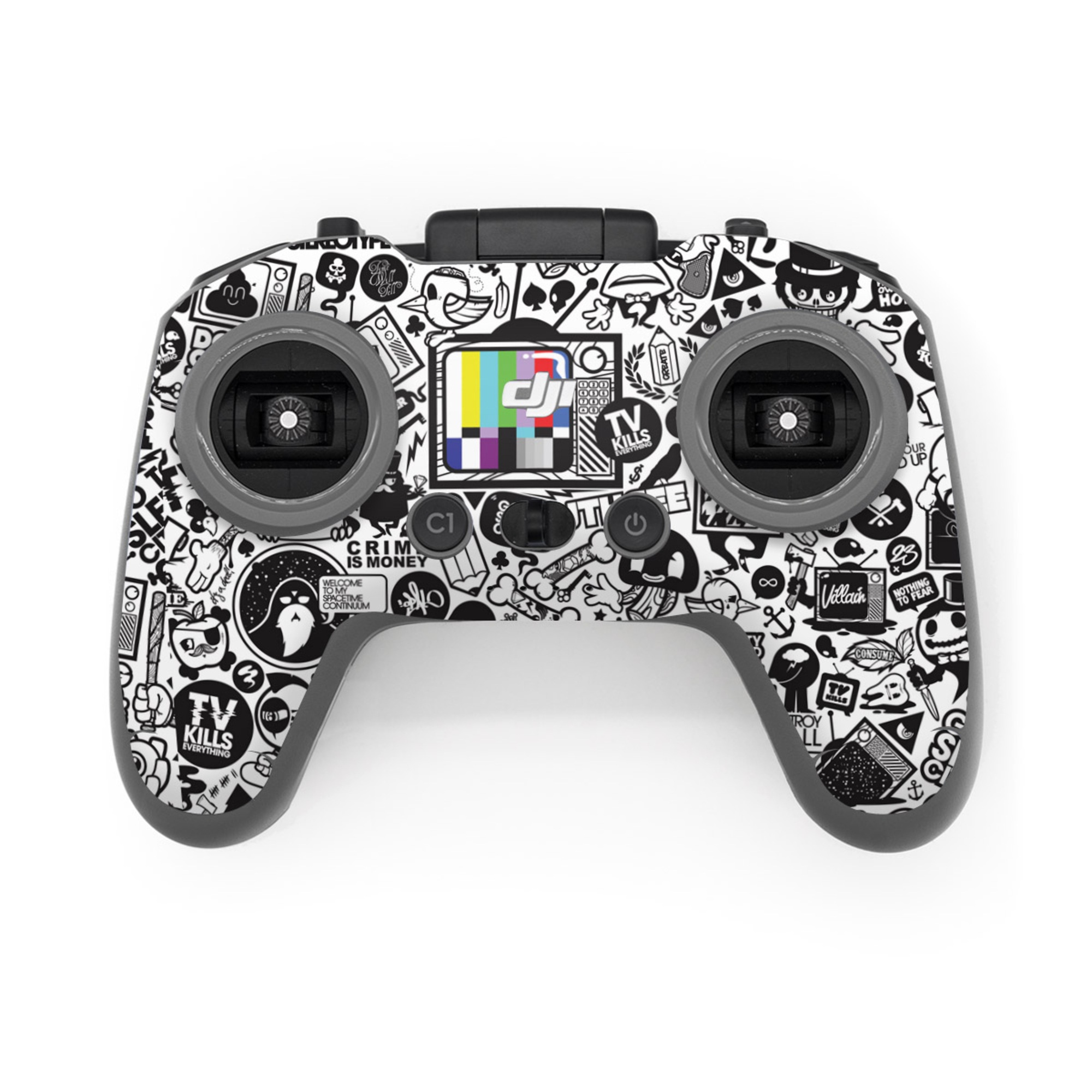 DJI FPV Remote Controller 3 Skin design of Pattern, Drawing, Doodle, Design, Visual arts, Font, Black-and-white, Monochrome, Illustration, Art, with gray, black, white colors