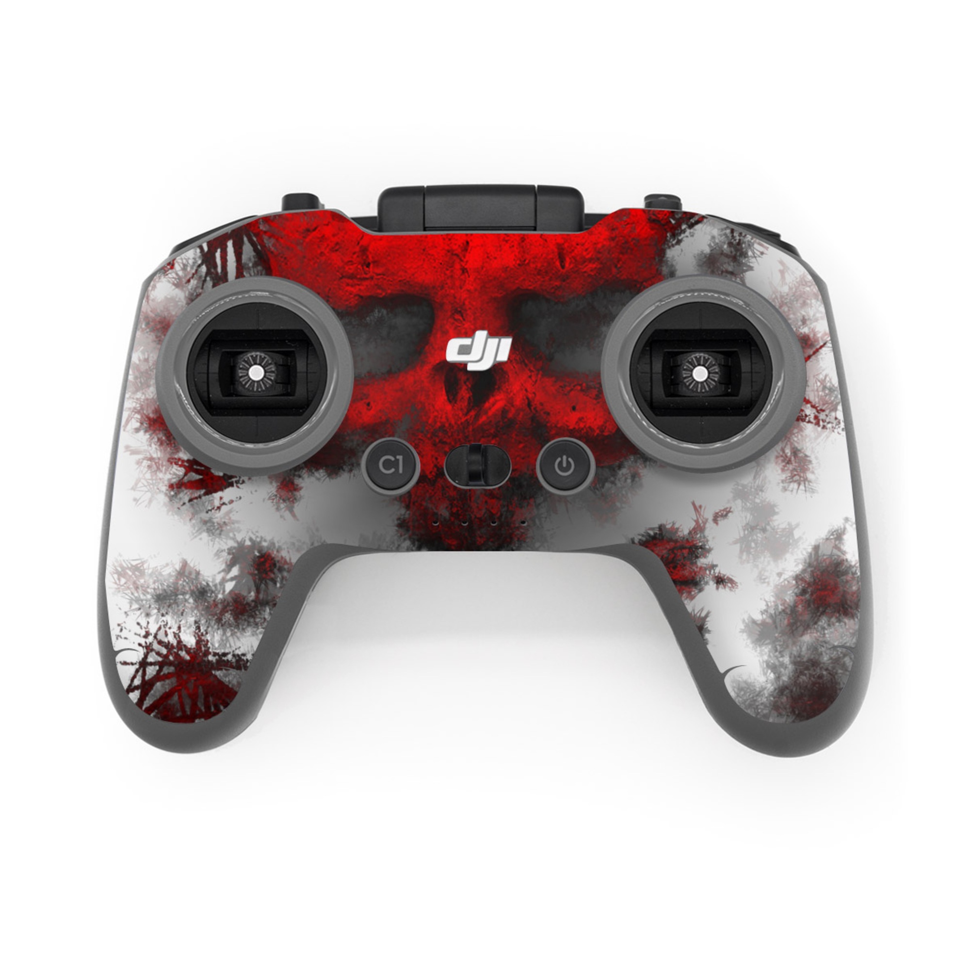 DJI FPV Remote Controller 3 Skin design of Red, Graphic design, Skull, Illustration, Bone, Graphics, Art, Fictional character, with red, gray, black, white colors