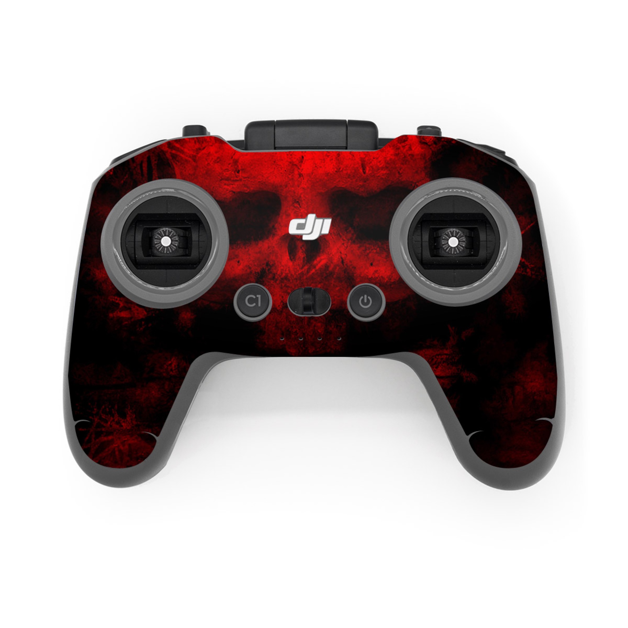 DJI FPV Remote Controller 3 Skin design of Red, Skull, Bone, Darkness, Mouth, Graphics, Pattern, Fiction, Art, Fractal art, with black, red colors