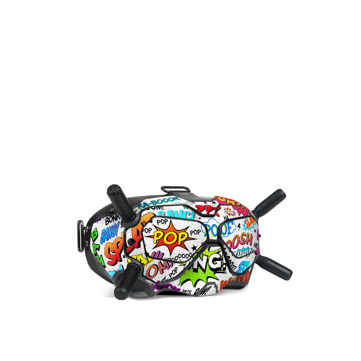 DJI FPV Goggles V2 Skin design of Text, Font, Line, Graphics, Art, Graphic design, with gray, white, red, blue, black colors