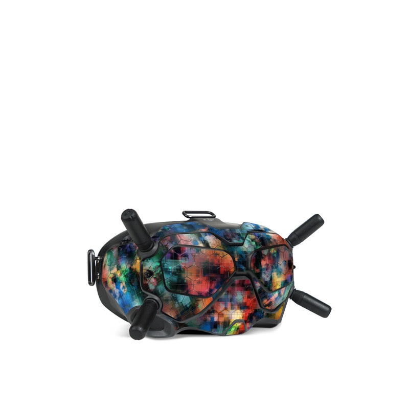 DJI FPV Goggles V2 Skin design of Blue, Colorfulness, Pattern, Psychedelic art, Art, Sky, Design, Textile, Dye, Modern art, with black, blue, red, gray, green colors