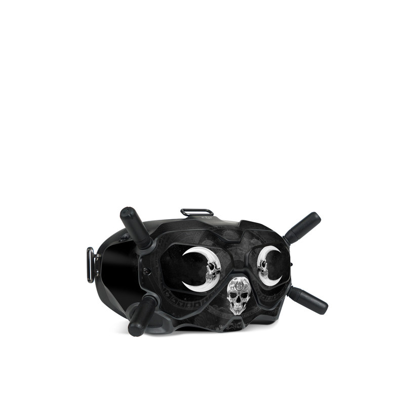 DJI FPV Goggles V2 Skin design of Bone, Skull, Darkness, Monochrome, Black-and-white, Circle, Symmetry, Visual Arts, Illustration, Skeleton, Drawing with black, white, gray colors