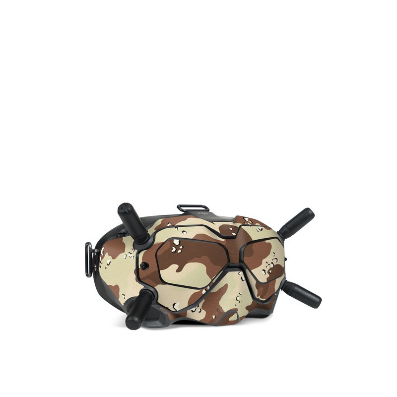 DJI FPV Goggles V2 Skin design of Military camouflage, Brown, Pattern, Design, Camouflage, Textile, Beige, Illustration, Uniform, Metal, with gray, red, black, green colors