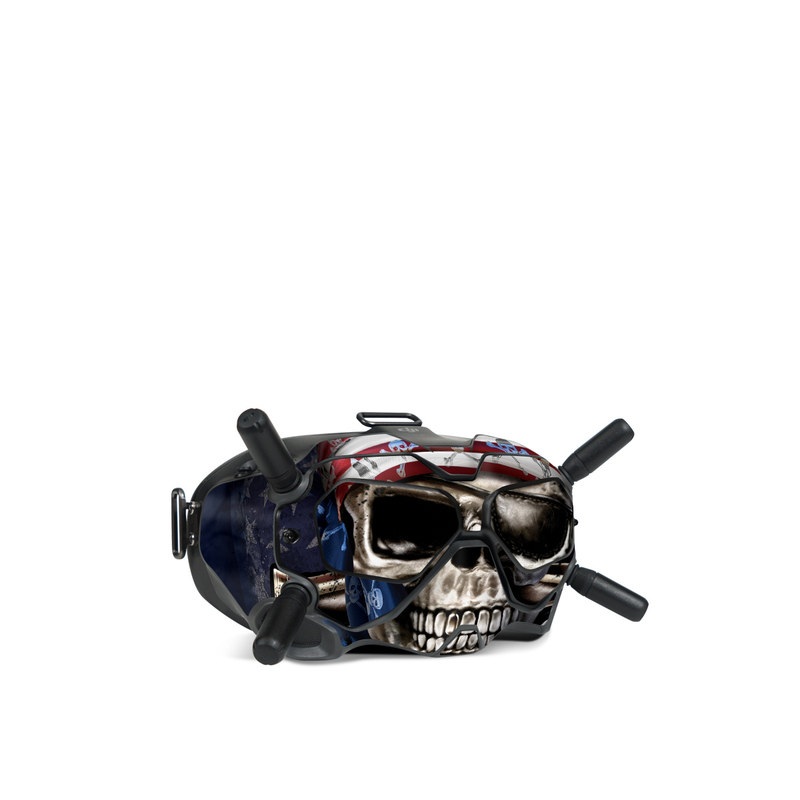 DJI FPV Goggles V2 Skin design of Skull, Bone, Skeleton, Illustration, Outerwear, T-shirt, Flag, Art, with black, gray, red colors