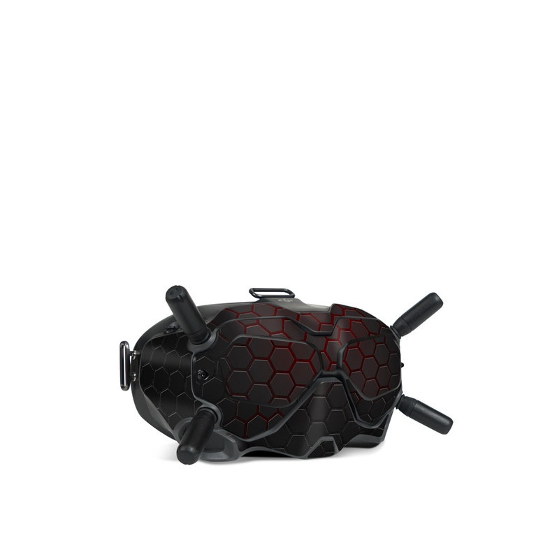 DJI FPV Goggles V2 Skin design of Black, Pattern, Metal, Design, Mesh, Carbon, Space, Wallpaper, with black, red colors