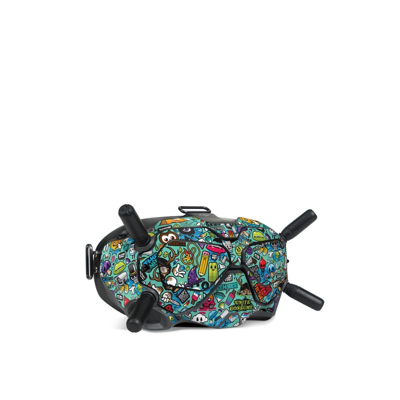 DJI FPV Goggles V2 Skin design of Cartoon, Art, Pattern, Design, Illustration, Visual arts, Doodle, Psychedelic art, with black, blue, gray, red, green colors