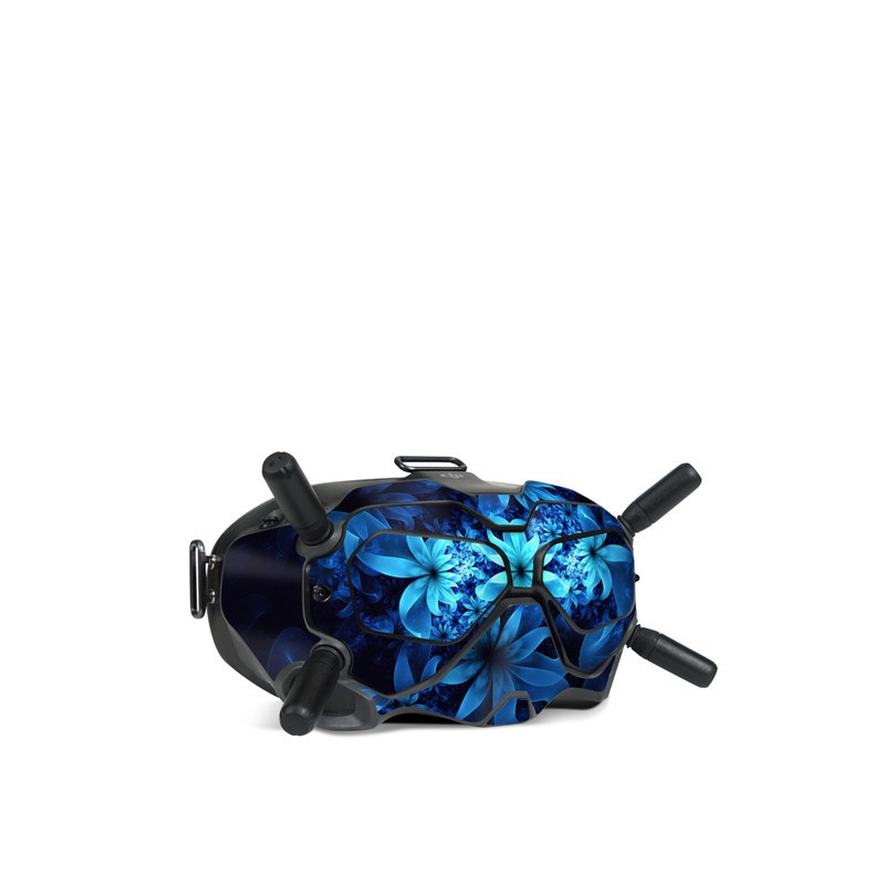 DJI FPV Goggles V2 Skin design of Nature, Blue, Petal, Organism, Darkness, Flower, Colorfulness, Electric Blue, Majorelle Blue, Pattern, Botany, Still Life Photography, Space, Aquatic Plant, Fractal Art, Visual Arts, Illustration, Symmetry, Midnight, Wildflower, Painting, Still Life, with black, blue, white colors