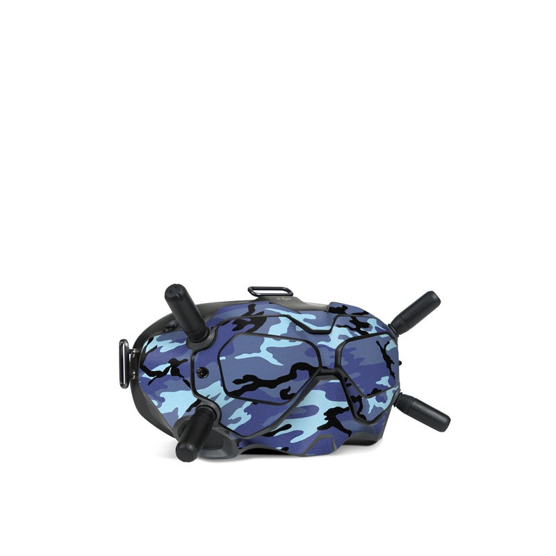 DJI FPV Goggles V2 Skin design of Military camouflage, Pattern, Blue, Aqua, Teal, Design, Camouflage, Textile, Uniform, with blue, black, gray, purple colors
