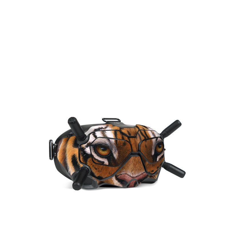 DJI FPV Goggles V2 Skin design of Tiger, Mammal, Wildlife, Terrestrial animal, Vertebrate, Bengal tiger, Whiskers, Siberian tiger, Felidae, Snout, with black, gray, red, green, pink colors