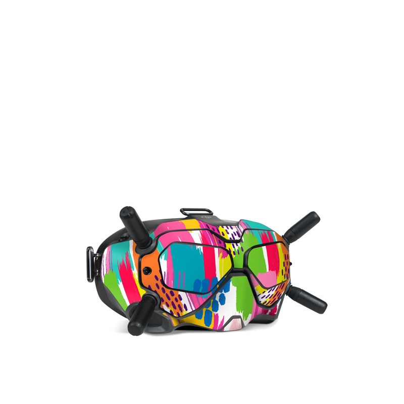 DJI FPV Goggles V2 Skin design of Colorfulness, Textile, Rectangle, Font, Line, Painting, Art, Magenta, Material property, Pattern with white, pink, yellow, orange, blue, red colors