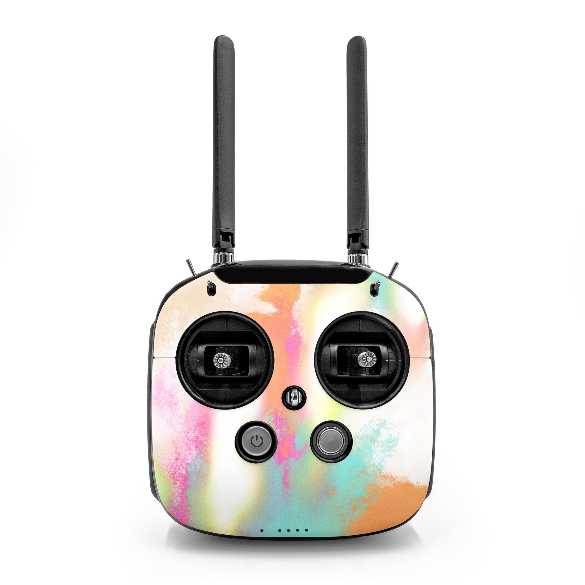 DJI FPV Remote Controller Mode 2 Skin design of Sky, Yellow, Orange, Pink, Art, Illustration, Visual Arts, Pattern, Colorfulness, Watercolor Paint, with white, pink, orange, yellow, blue, brown colors