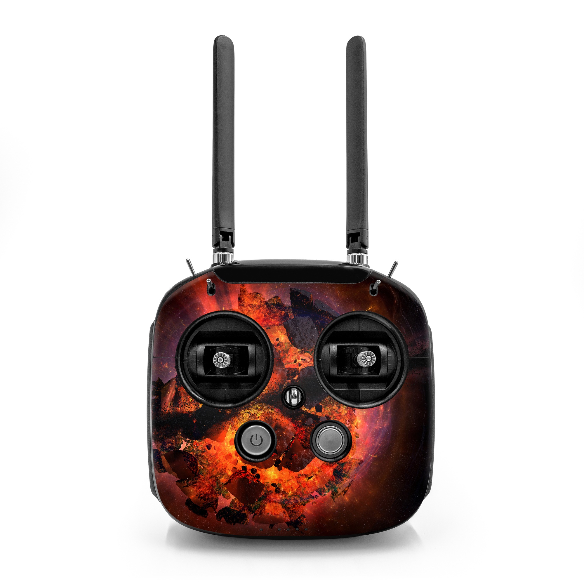 DJI FPV Remote Controller Mode 2 Skin design of Flame, Heat, Fire, Space, Atmosphere, Charcoal, Explosion, Geological phenomenon, Ash, Graphics, with black, red colors