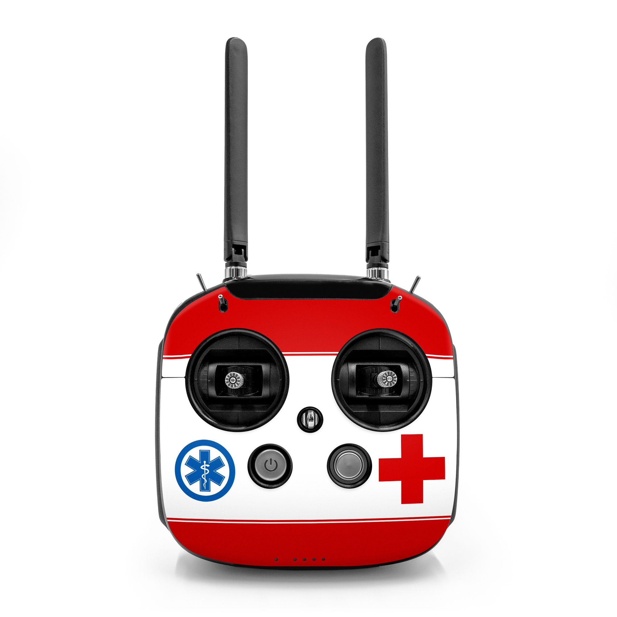 DJI FPV Remote Controller Mode 2 Skin design of Red, White, Cross, Font, Symbol, American Red Cross, Graphics, Emblem, with white, red, blue colors