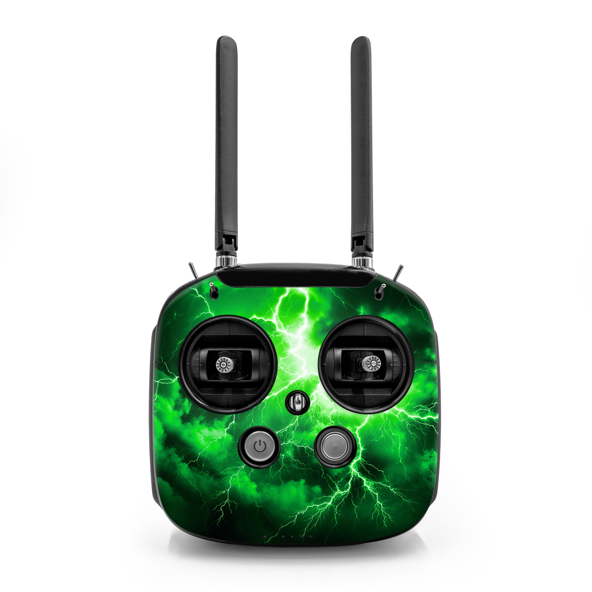 DJI FPV Remote Controller Mode 2 Skin design of Water, Atmosphere, Thunder, Light, Green, Sky, Natural environment, Natural landscape, Electricity, Organism, with black, green colors