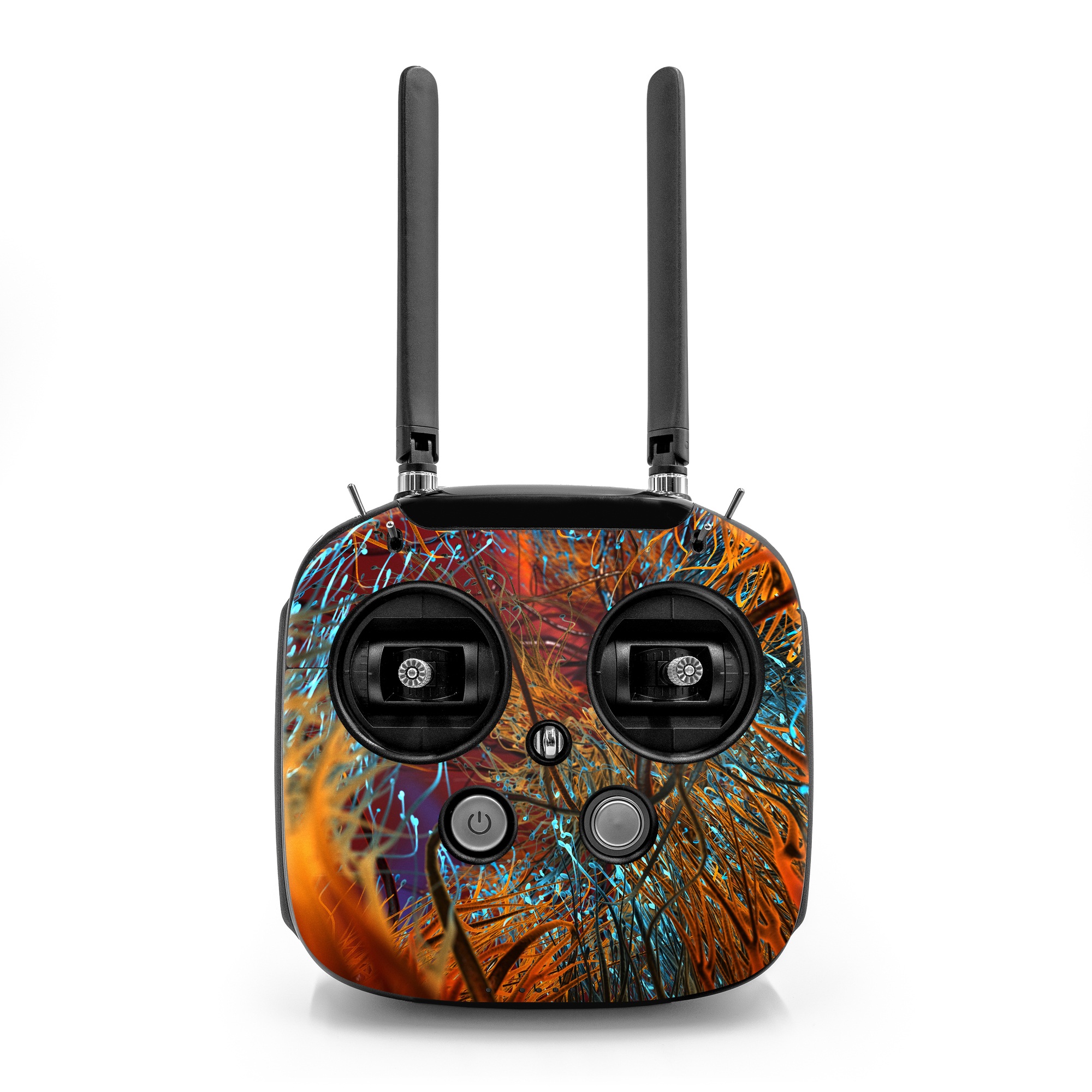 DJI FPV Remote Controller Mode 2 Skin design of Orange, Tree, Electric blue, Organism, Fractal art, Plant, Art, Graphics, Space, Psychedelic art, with orange, blue, red, yellow, purple colors