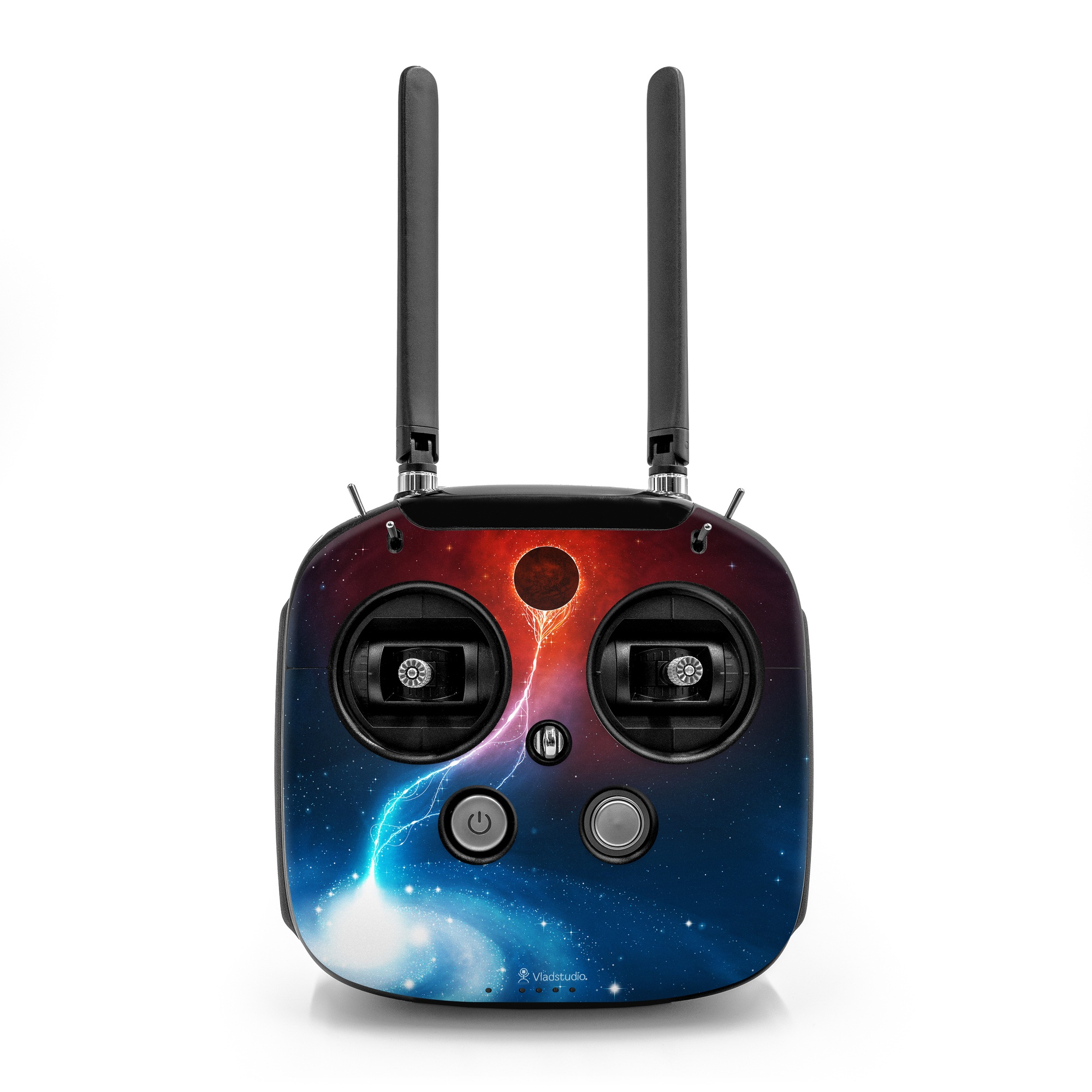 DJI FPV Remote Controller Mode 2 Skin design of Outer space, Atmosphere, Astronomical object, Universe, Space, Sky, Planet, Astronomy, Celestial event, Galaxy, with blue, red, black colors