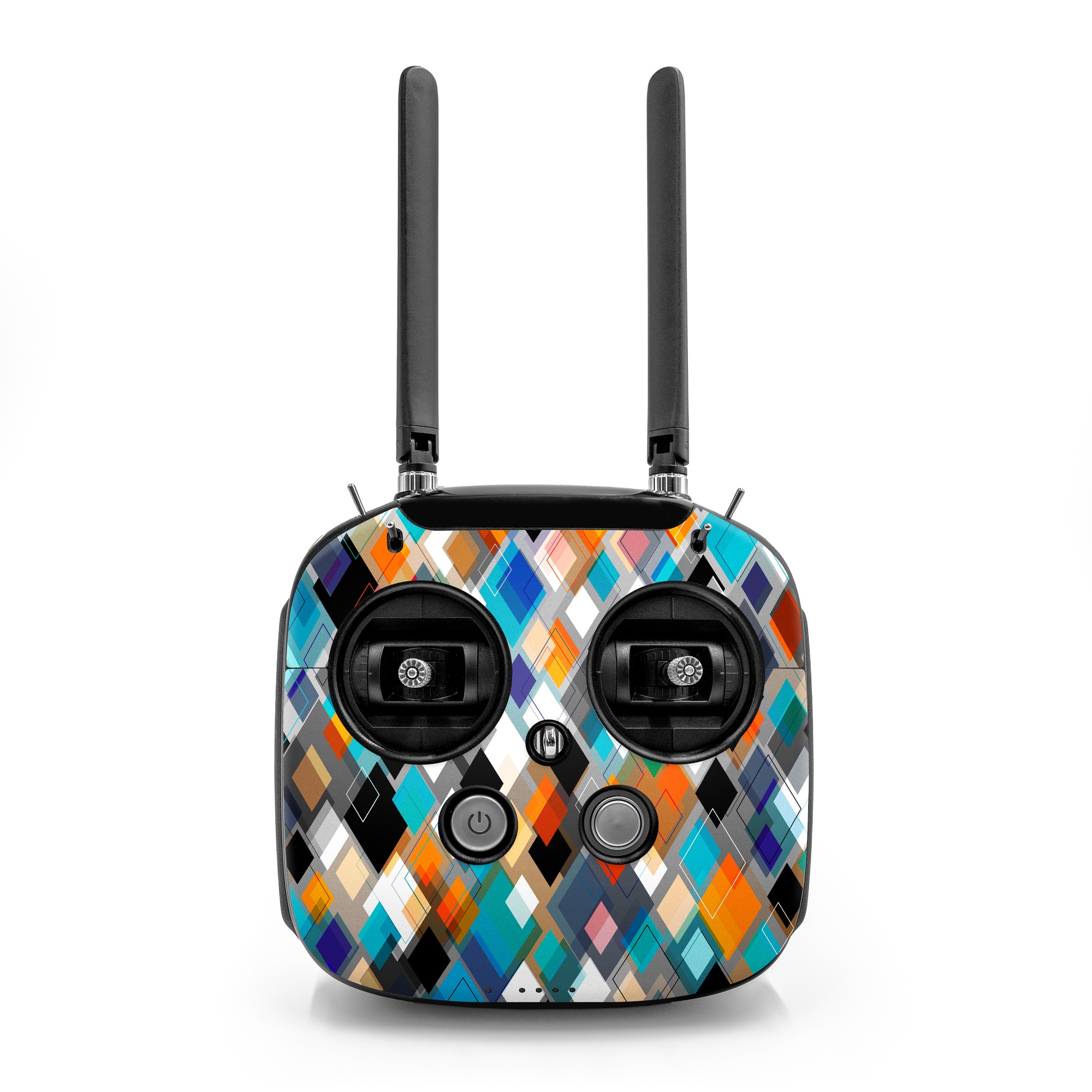DJI FPV Remote Controller Mode 2 Skin design of Pattern, Line, Design, Colorfulness, Plaid, Tints and shades, Textile, Symmetry, Square, with black, blue, red, orange, white colors