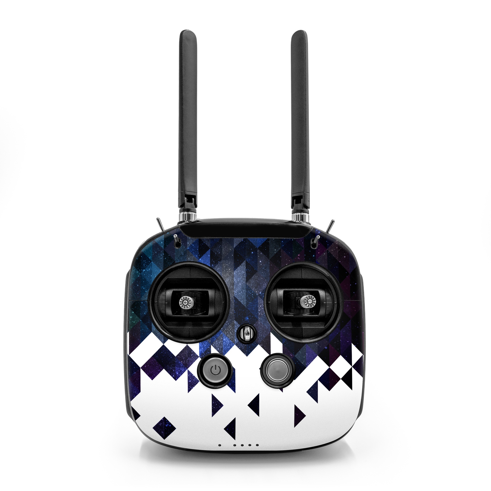 DJI FPV Remote Controller Mode 2 Skin design of Text, Pattern, Graphic design, Font, Purple, Design, Line, Triangle, Logo, Graphics, with black, blue, white colors
