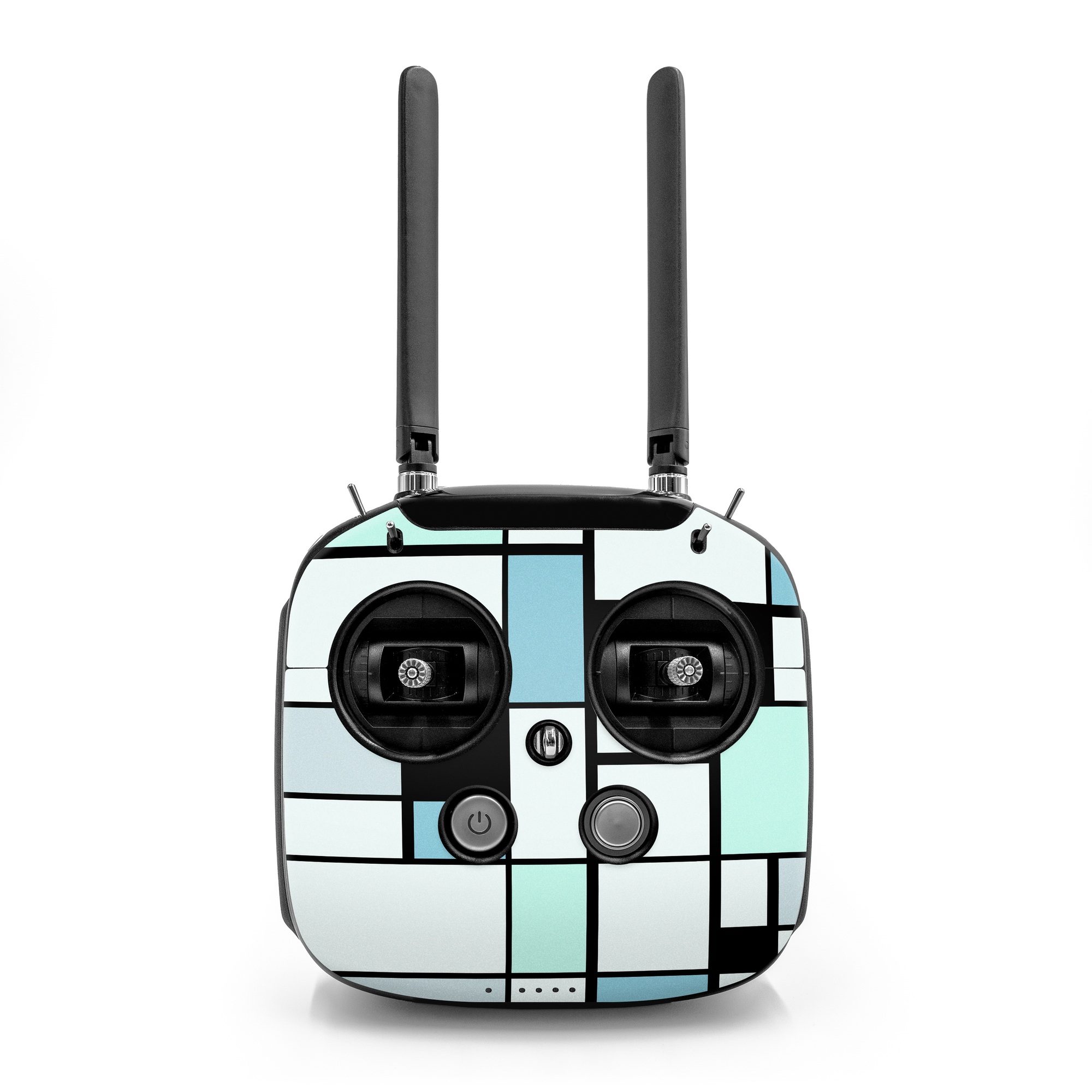 DJI FPV Remote Controller Mode 2 Skin design of Blue, Line, Turquoise, Pattern, Rectangle, Design, Parallel, Square, Symmetry, Tints and shades, with black, blue, green colors