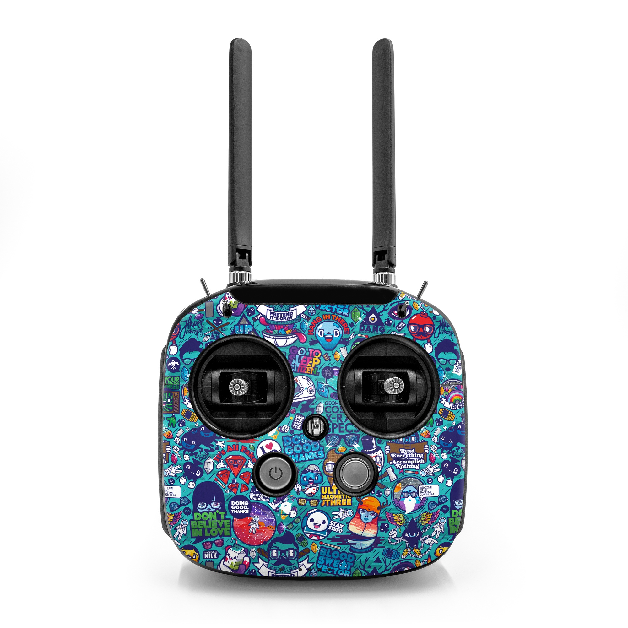 DJI FPV Remote Controller Mode 2 Skin design of Art, Visual arts, Illustration, Graphic design, Psychedelic art, with blue, black, gray, red, green colors