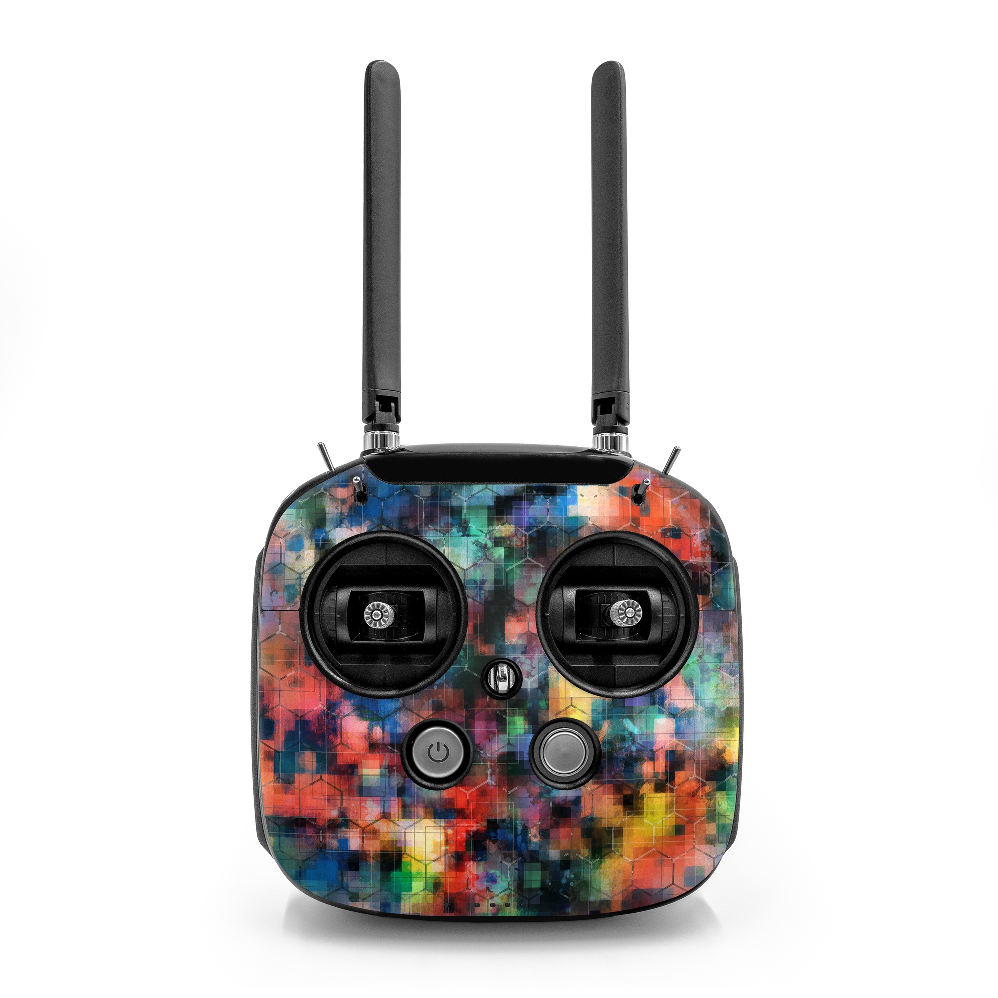 DJI FPV Remote Controller Mode 2 Skin design of Blue, Colorfulness, Pattern, Psychedelic art, Art, Sky, Design, Textile, Dye, Modern art, with black, blue, red, gray, green colors