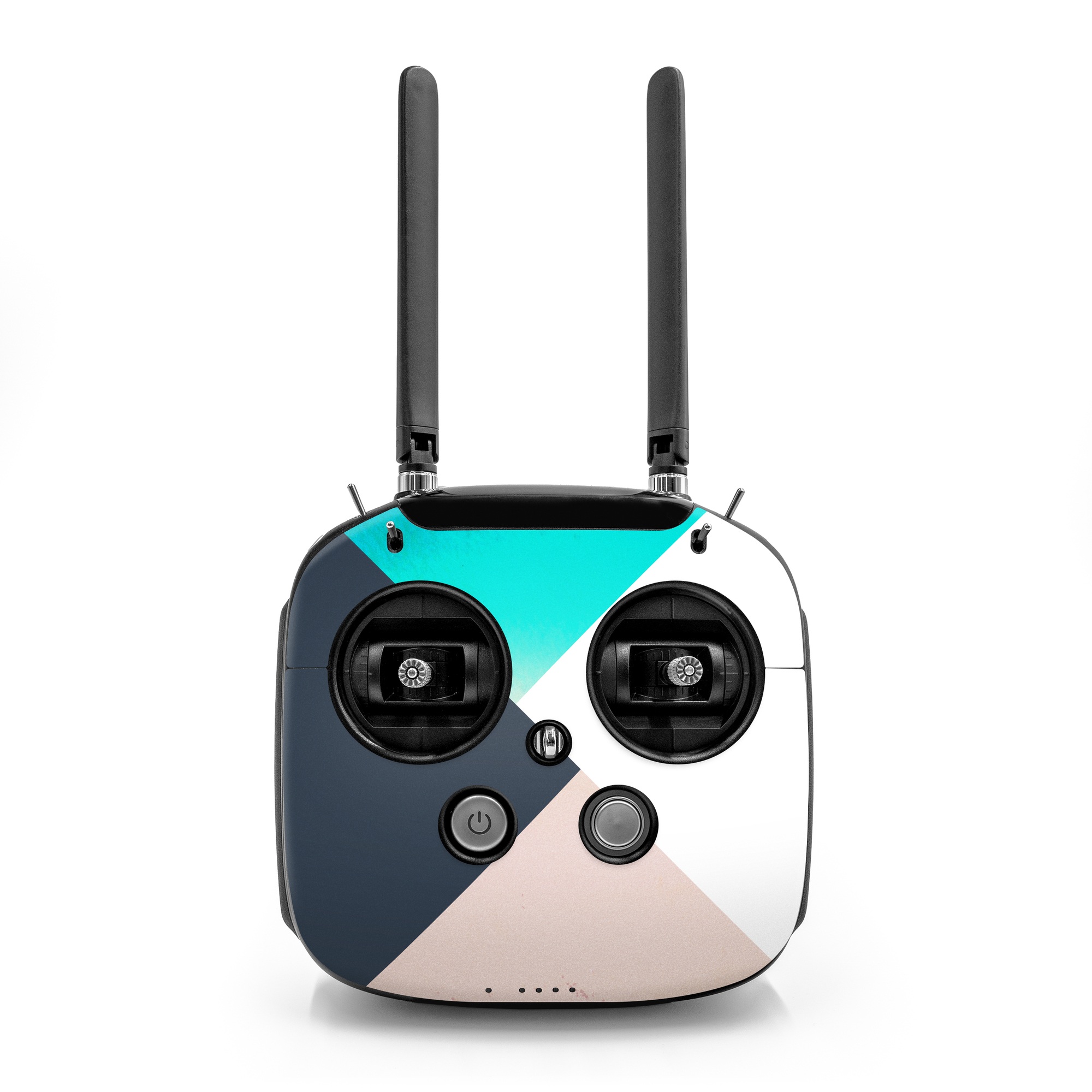 DJI FPV Remote Controller Mode 2 Skin design of Blue, Turquoise, Aqua, Line, Triangle, Design, Material property, Graphic design, Pattern, Architecture, with black, white, brown, blue colors