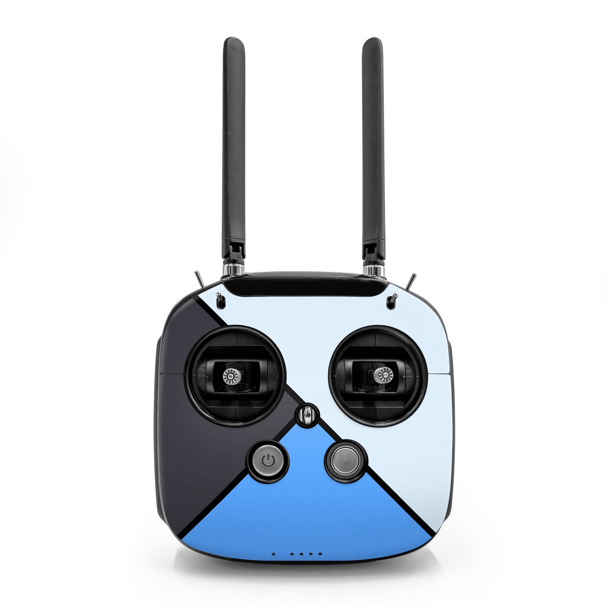 DJI FPV Remote Controller Mode 2 Skin design of Blue, Line, Cobalt blue, Triangle, Azure, Electric blue, Parallel, Symmetry, Font, with blue, gray, black colors