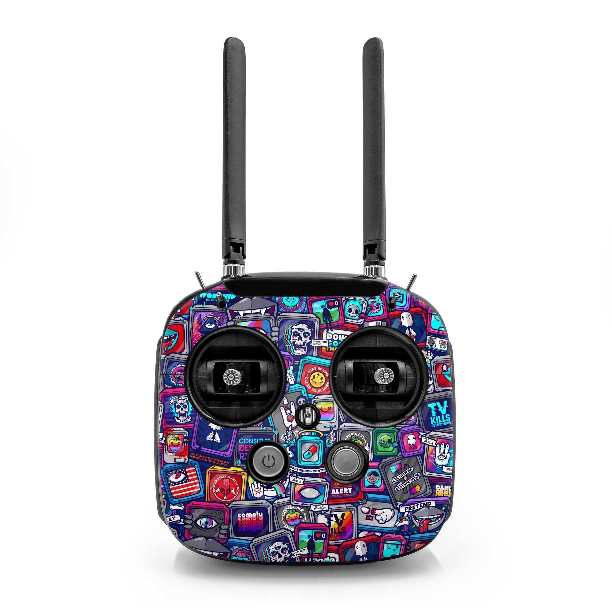 DJI FPV Remote Controller Mode 2 Skin design of Pattern, Font, Art, Visual arts, Collection, with red, blue, black, gray, purple, yellow, white, green colors