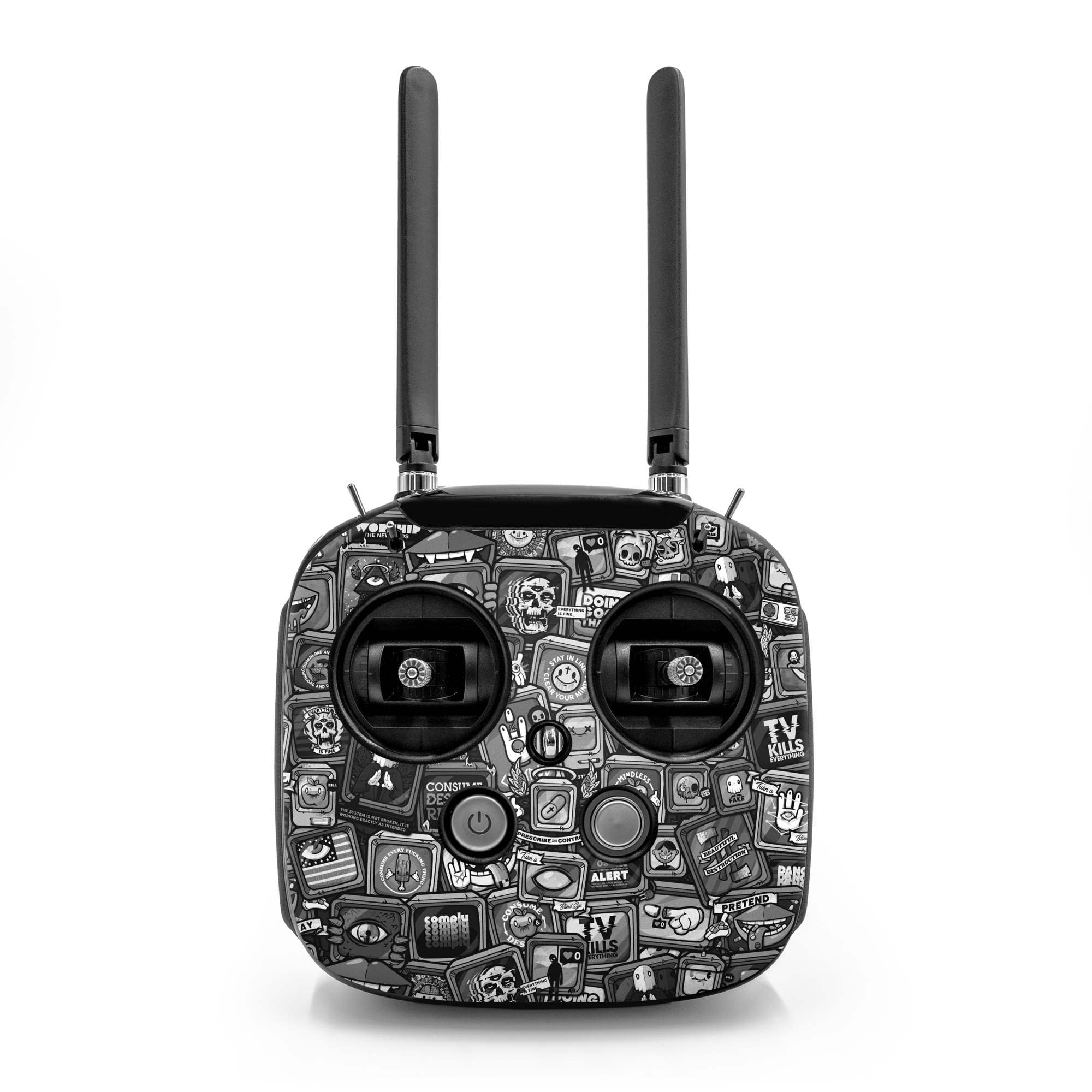 DJI FPV Remote Controller Mode 2 Skin design of Font, Text, Pattern, Black-and-white, Design, Photography, Stock photography, Illustration, Monochrome, Drawing, with black, white, gray colors