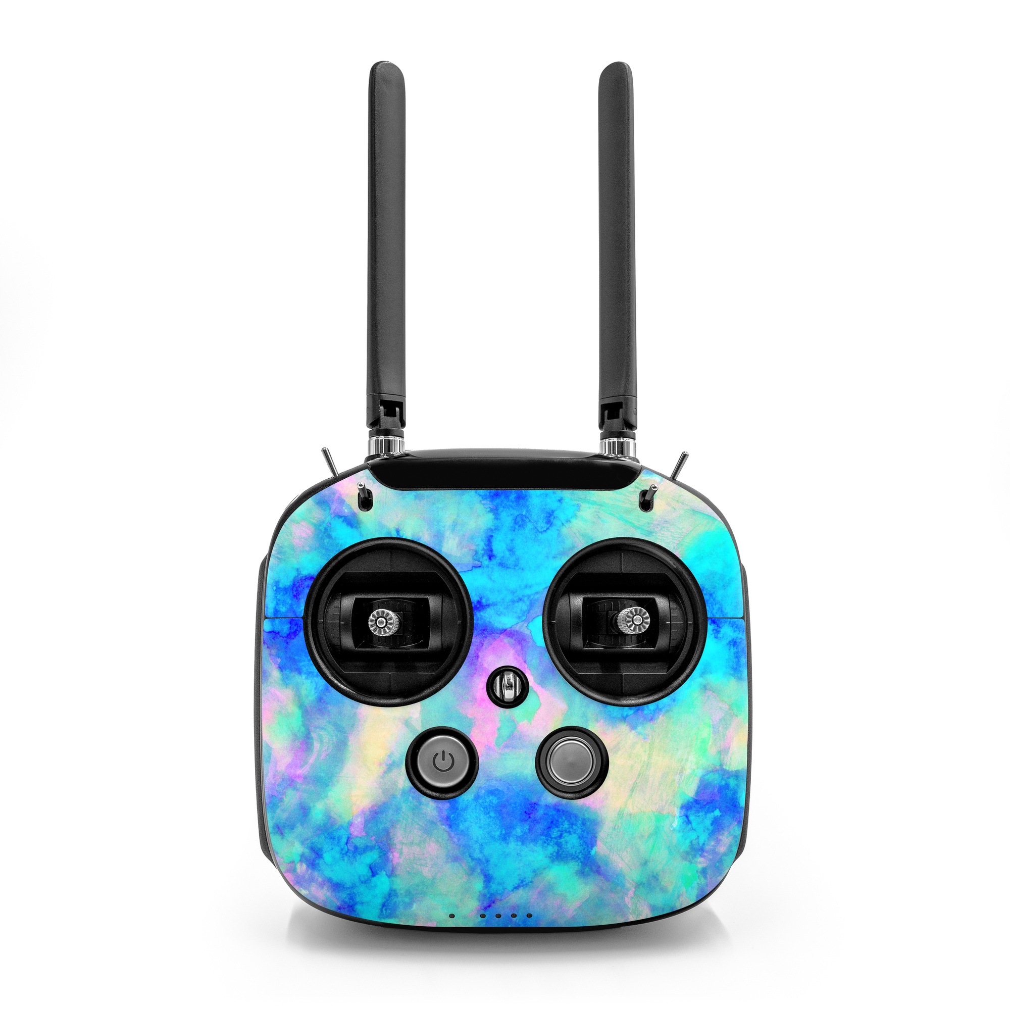 DJI FPV Remote Controller Mode 2 Skin design of Blue, Turquoise, Aqua, Pattern, Dye, Design, Sky, Electric blue, Art, Watercolor paint, with blue, purple colors