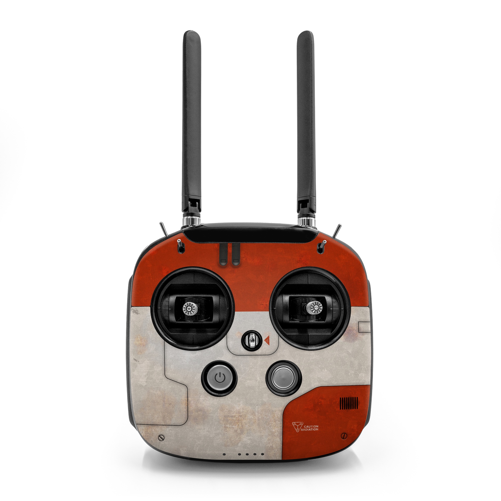 DJI FPV Remote Controller Mode 2 Skin design of Orange, Triangle, Graphics, Graphic design, with gray, red, yellow, black, white colors