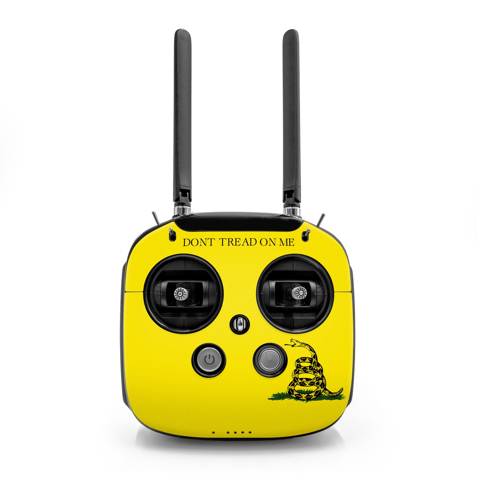 DJI FPV Remote Controller Mode 2 Skin design of Yellow, Font, Logo, Graphics, Illustration, with orange, black, green colors