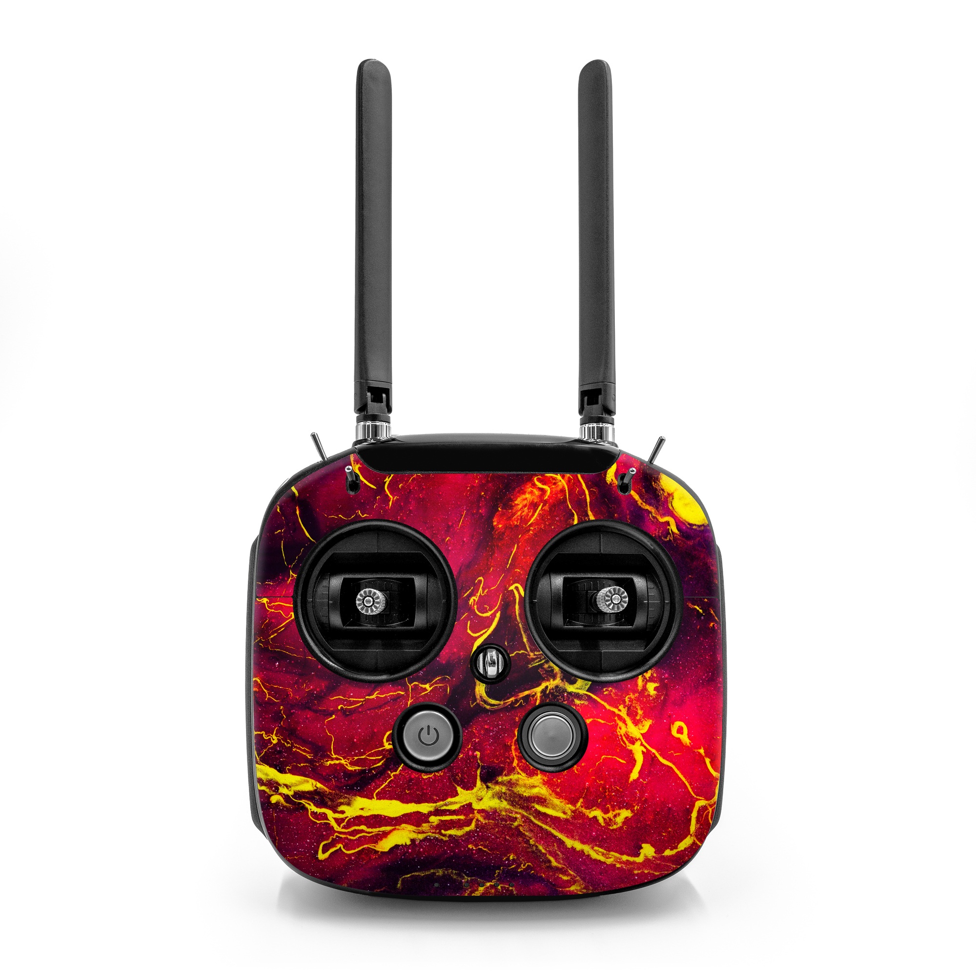 DJI FPV Remote Controller Mode 2 Skin design of Red, Purple, Geological phenomenon, Pattern, Fractal art, Art, Fictional character, Graphics, with red, yellow, black colors