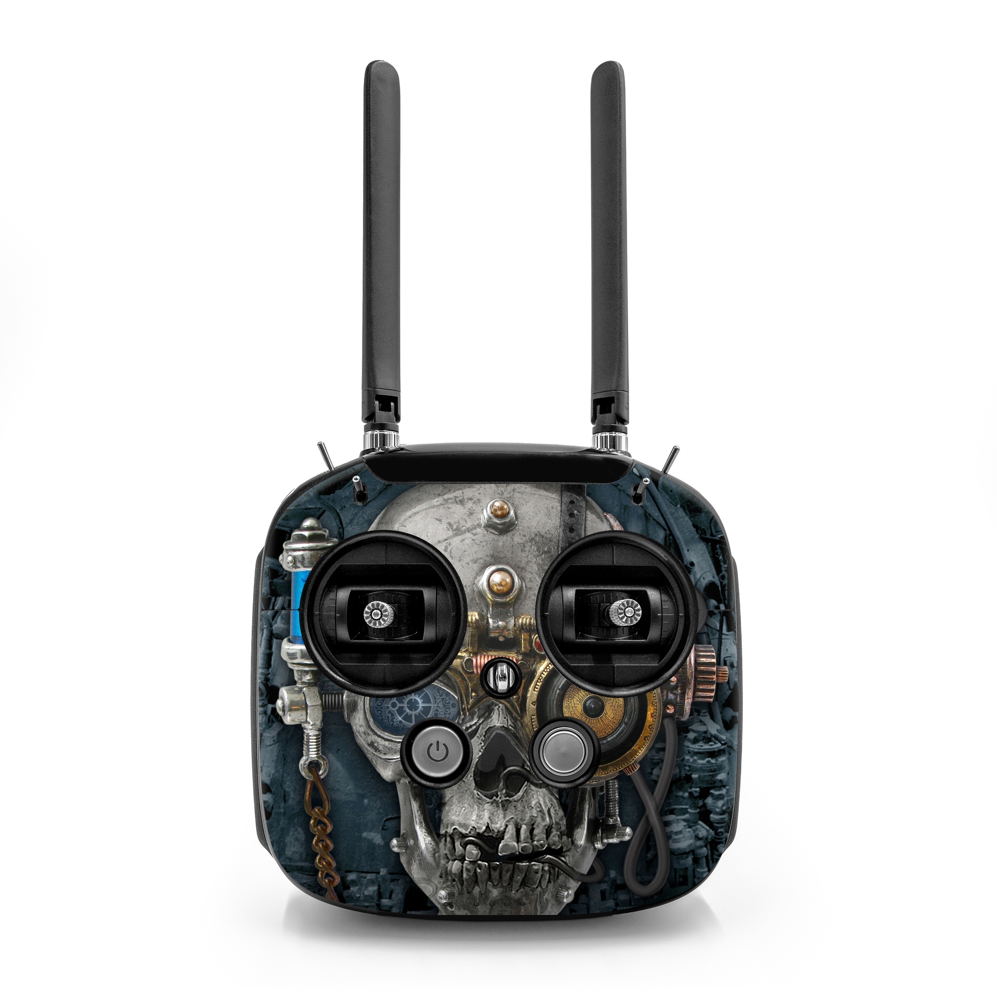 DJI FPV Remote Controller Mode 2 Skin design of Engine, Auto part, Still life photography, Personal protective equipment, Illustration, Automotive engine part, Art, with black, gray, red, green colors