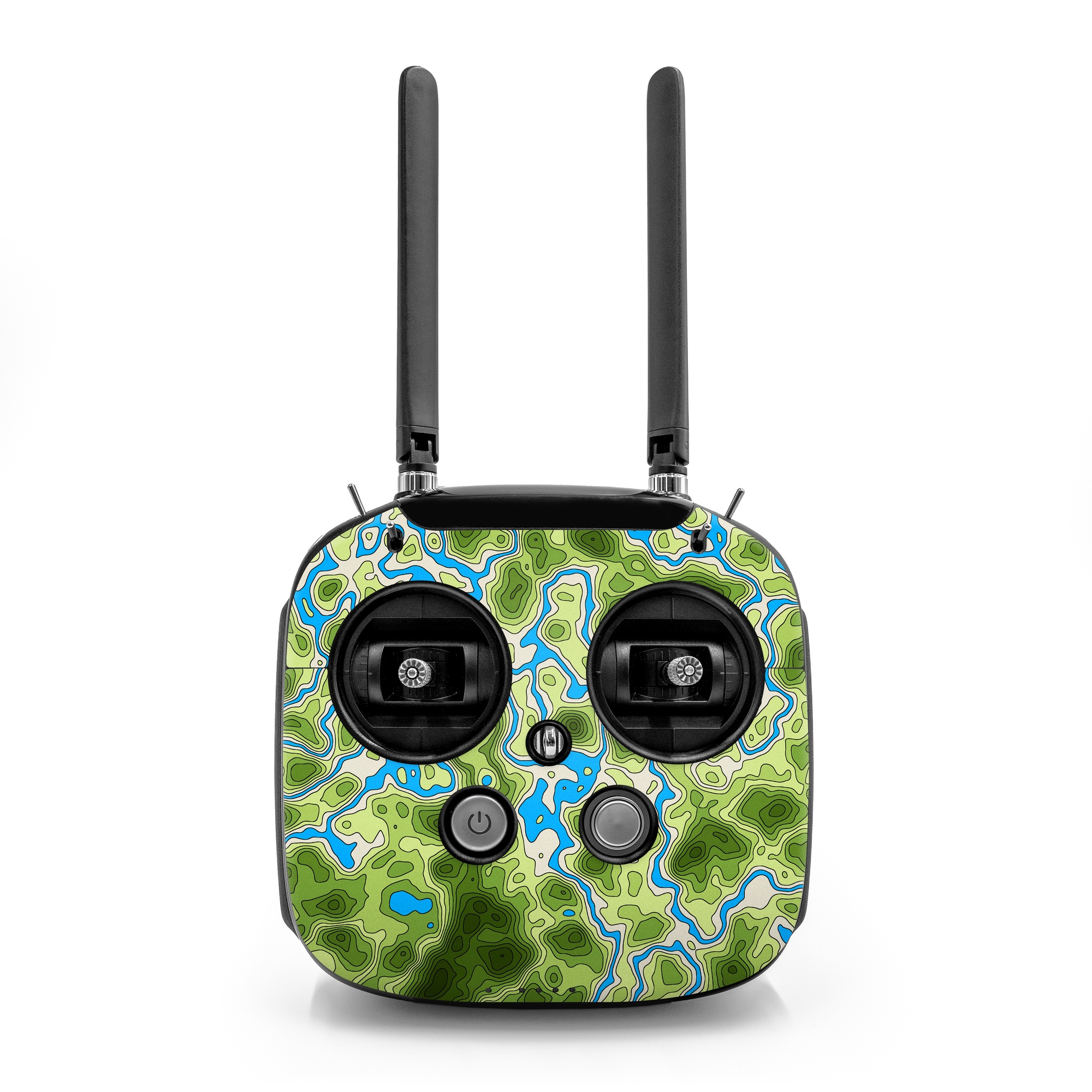 DJI FPV Remote Controller Mode 2 Skin design of Botany, Azure, Organism, Vegetation, Aqua, Terrestrial plant, Symmetry, Electric blue, Pattern, Art, with green, blue colors