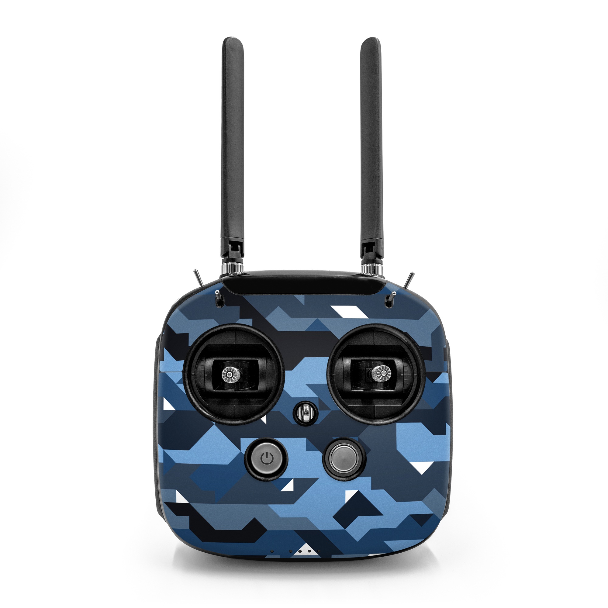 DJI FPV Remote Controller Mode 2 Skin design of Blue, Pattern, Design, Font, Line, Camouflage, Illustration, Triangle, with blue, black, white, gray colors