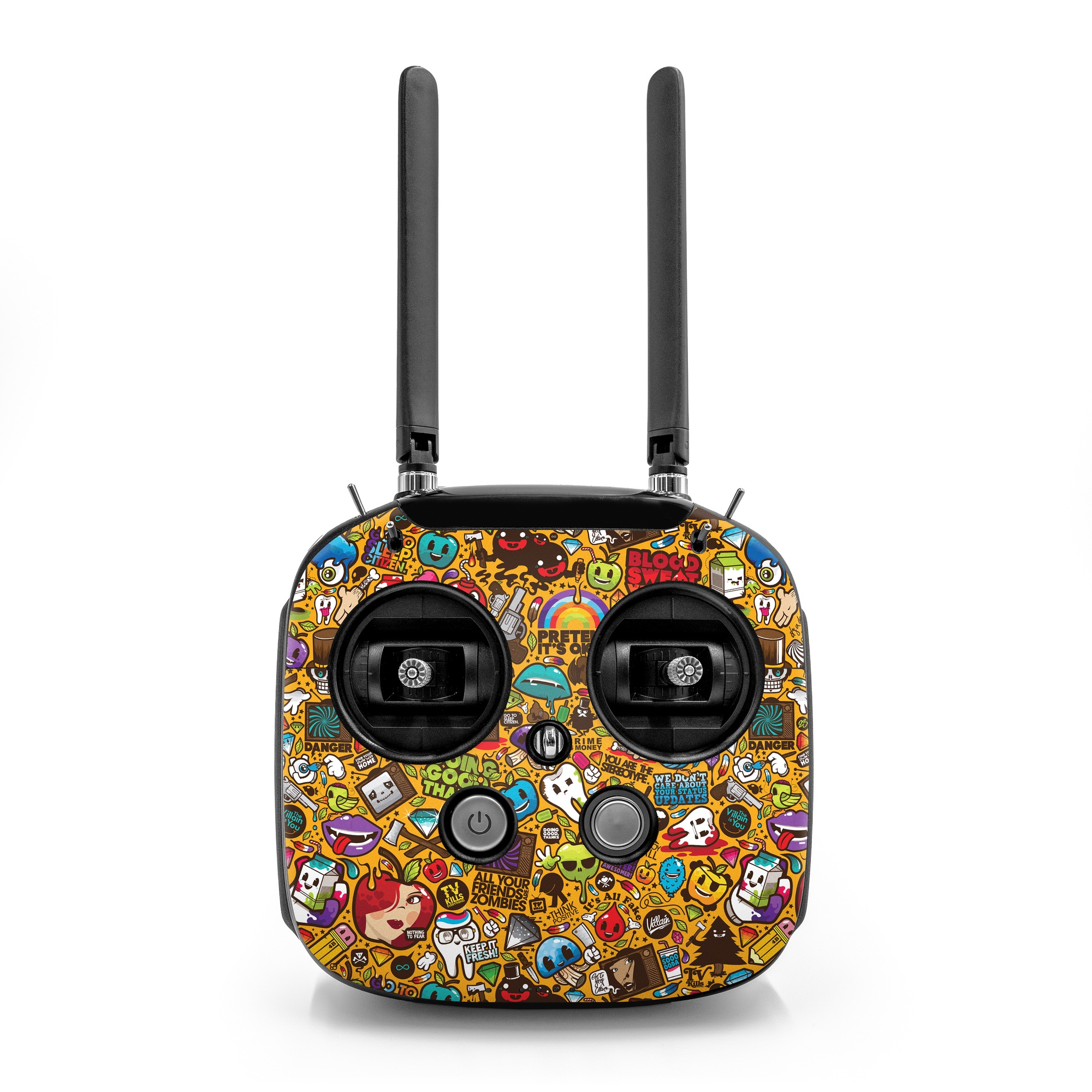 DJI FPV Remote Controller Mode 2 Skin design of Pattern, Psychedelic art, Visual arts, Art, Design, Illustration, Graphic design, Doodle, with black, green, red, gray, orange, blue colors