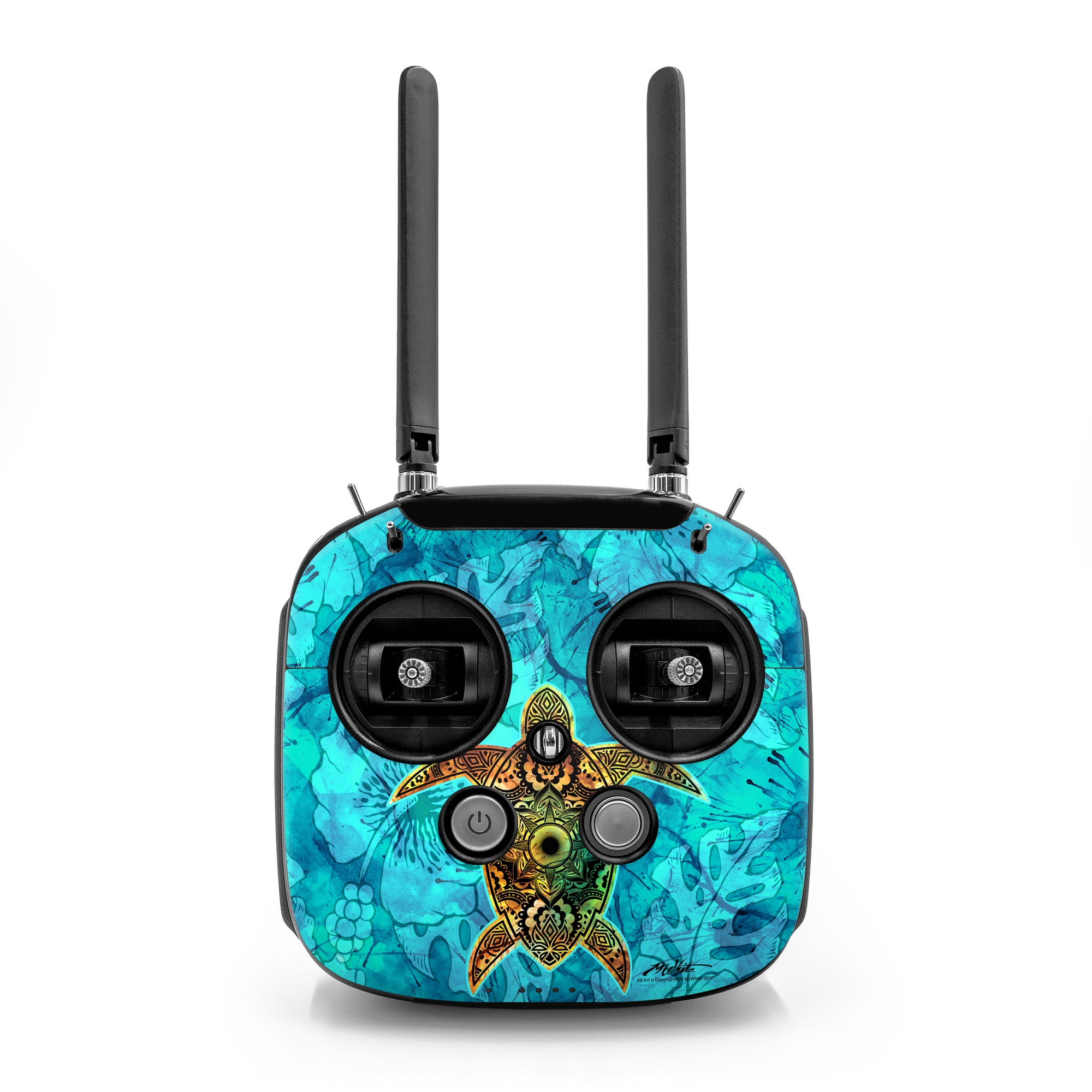 DJI FPV Remote Controller Mode 2 Skin design of Sea turtle, Green sea turtle, Turtle, Hawksbill sea turtle, Tortoise, Reptile, Loggerhead sea turtle, Illustration, Art, Pattern, with blue, black, green, gray, red colors