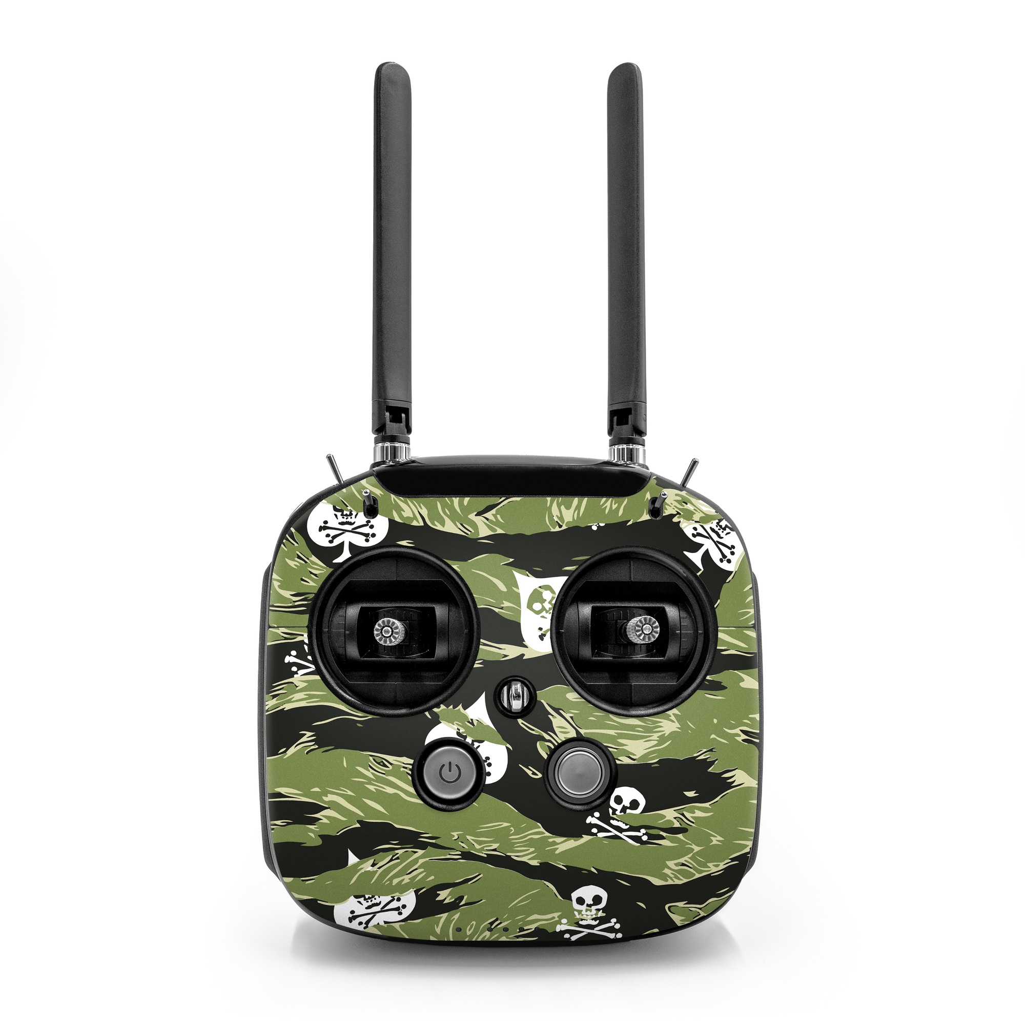 DJI FPV Remote Controller Mode 2 Skin design of Military camouflage, Pattern, Leaf, Illustration, Design, Tree, Camouflage, Plant, Art, Branch, with black, white, green colors