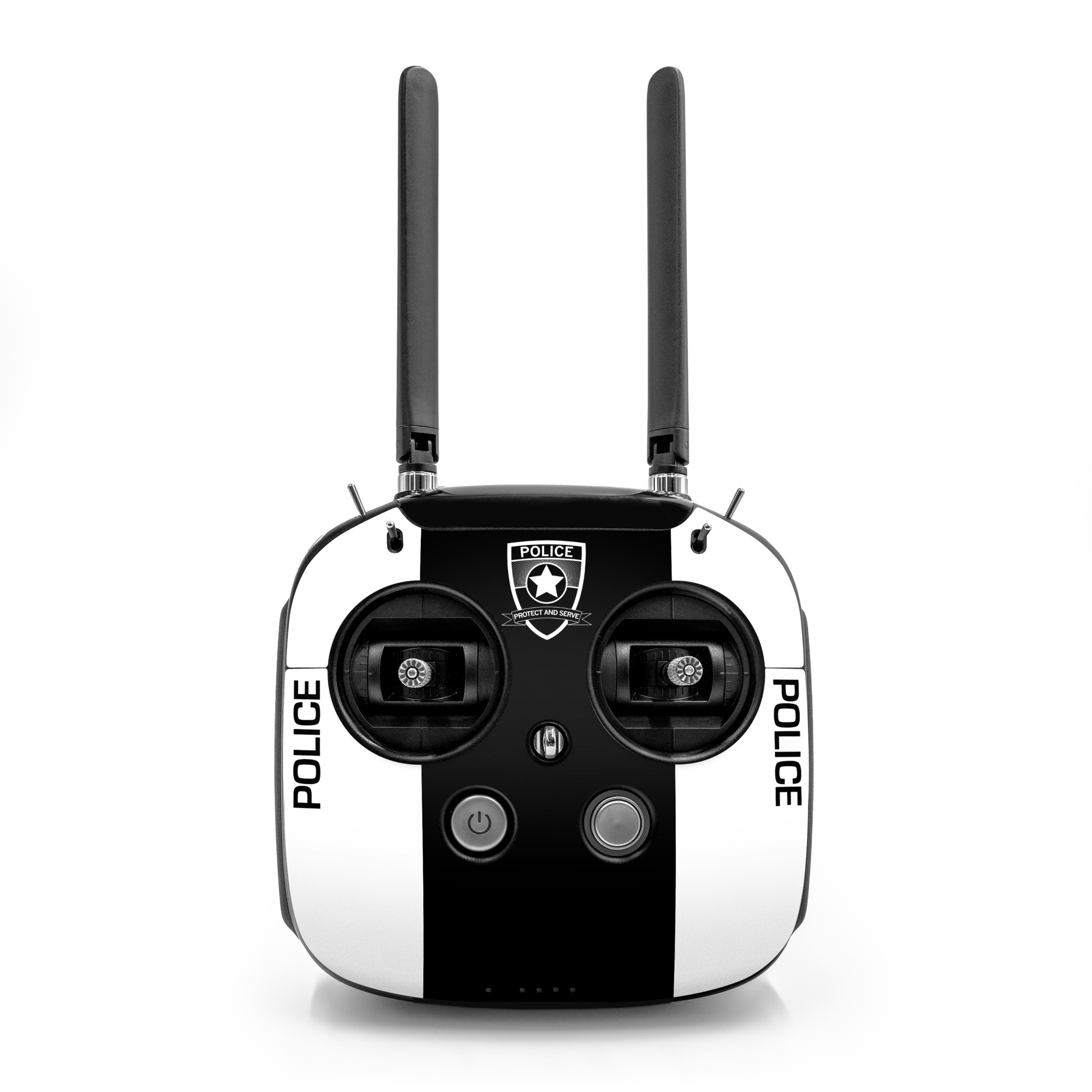 DJI FPV Remote Controller Mode 2 Skin design of Symbol, Badge, Logo, Emblem, Graphics, Design, Shield, with black, white colors