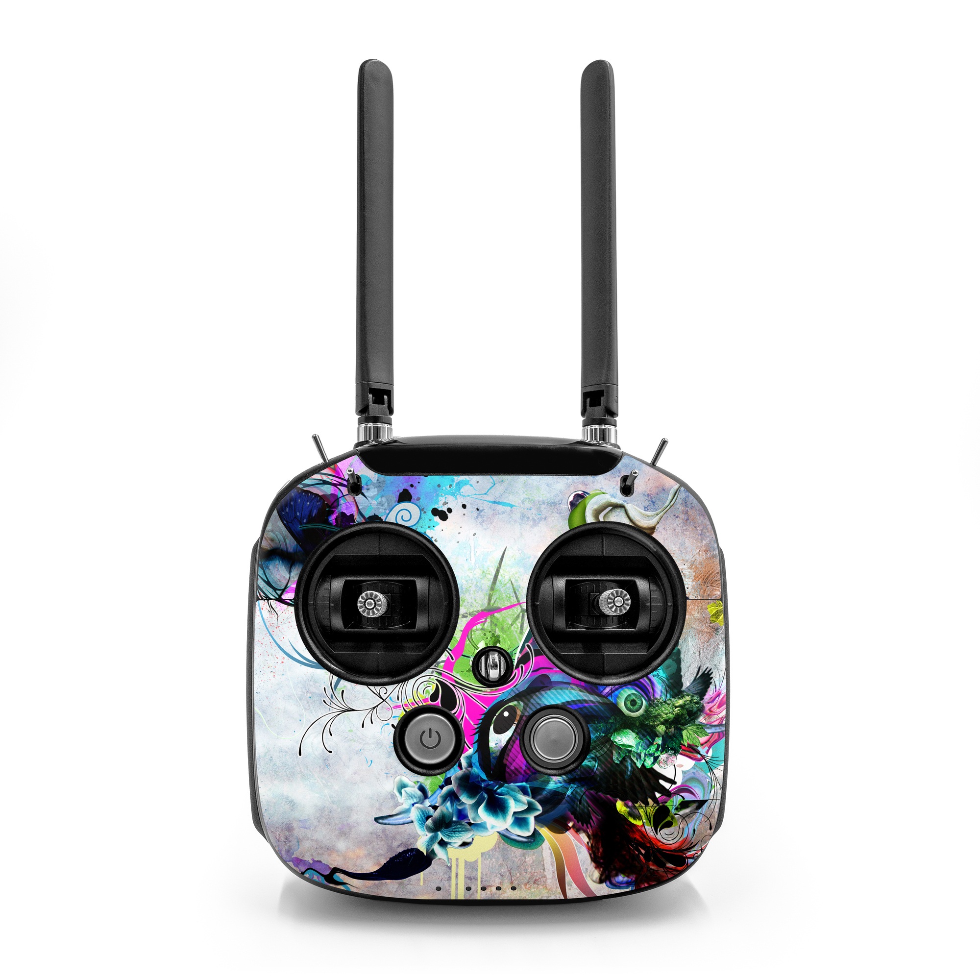 DJI FPV Remote Controller Mode 2 Skin design of Graphic design, Psychedelic art, Art, Illustration, Purple, Visual arts, Graffiti, Street art, Design, Painting, with gray, black, blue, green, purple colors