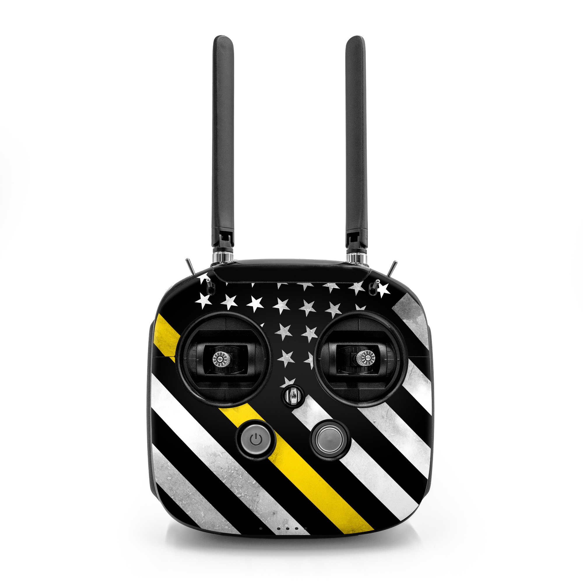DJI FPV Remote Controller Mode 2 Skin design of Flag of the united states, Flag, Yellow, Line, Black-and-white, Pattern, Monochrome, Graphic design, Parallel, with black, white, gray, yellow colors