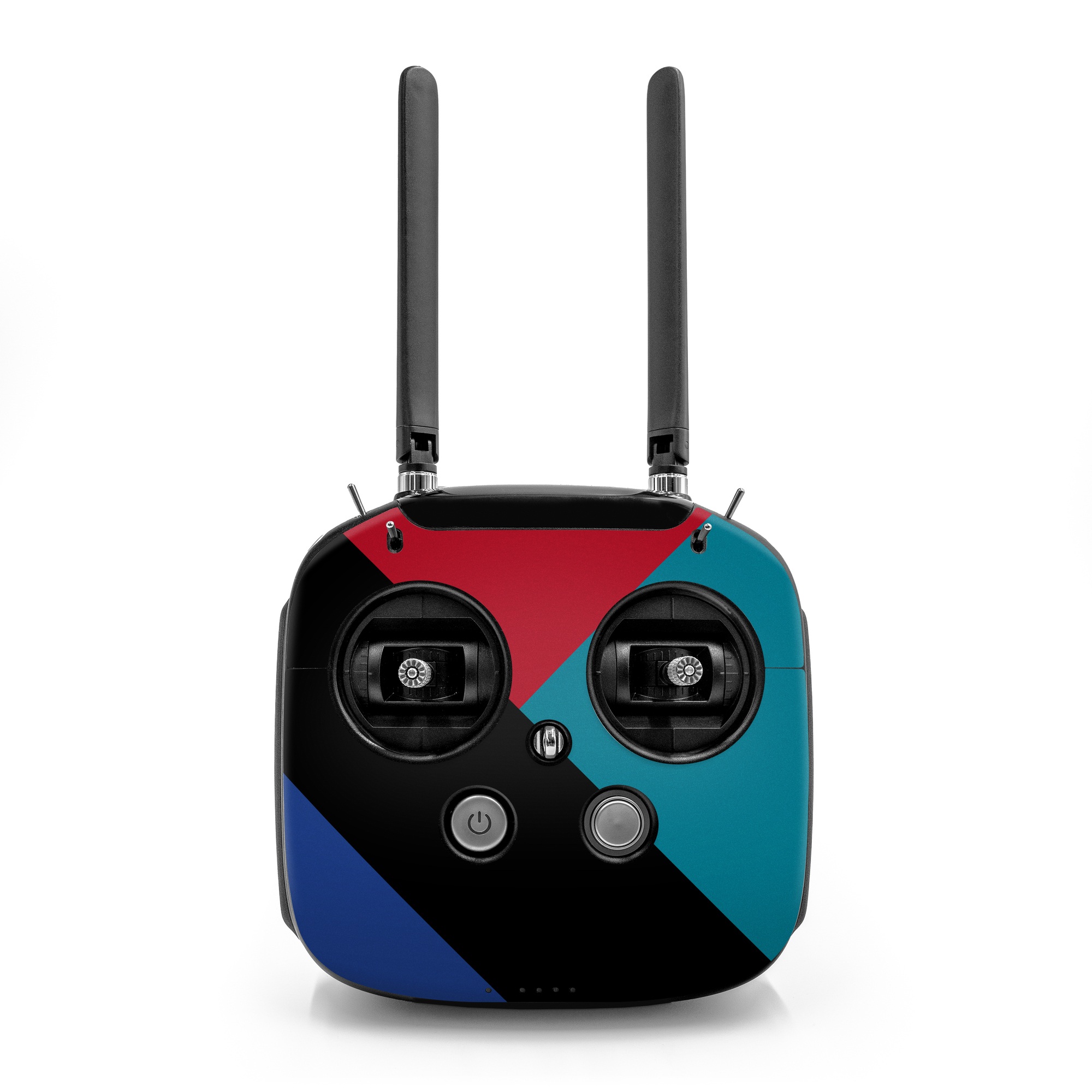 DJI FPV Remote Controller Mode 2 Skin design of Blue, Green, Turquoise, Azure, Teal, Electric blue, Line, Pattern, Design, Graphic design, with black, blue, red colors