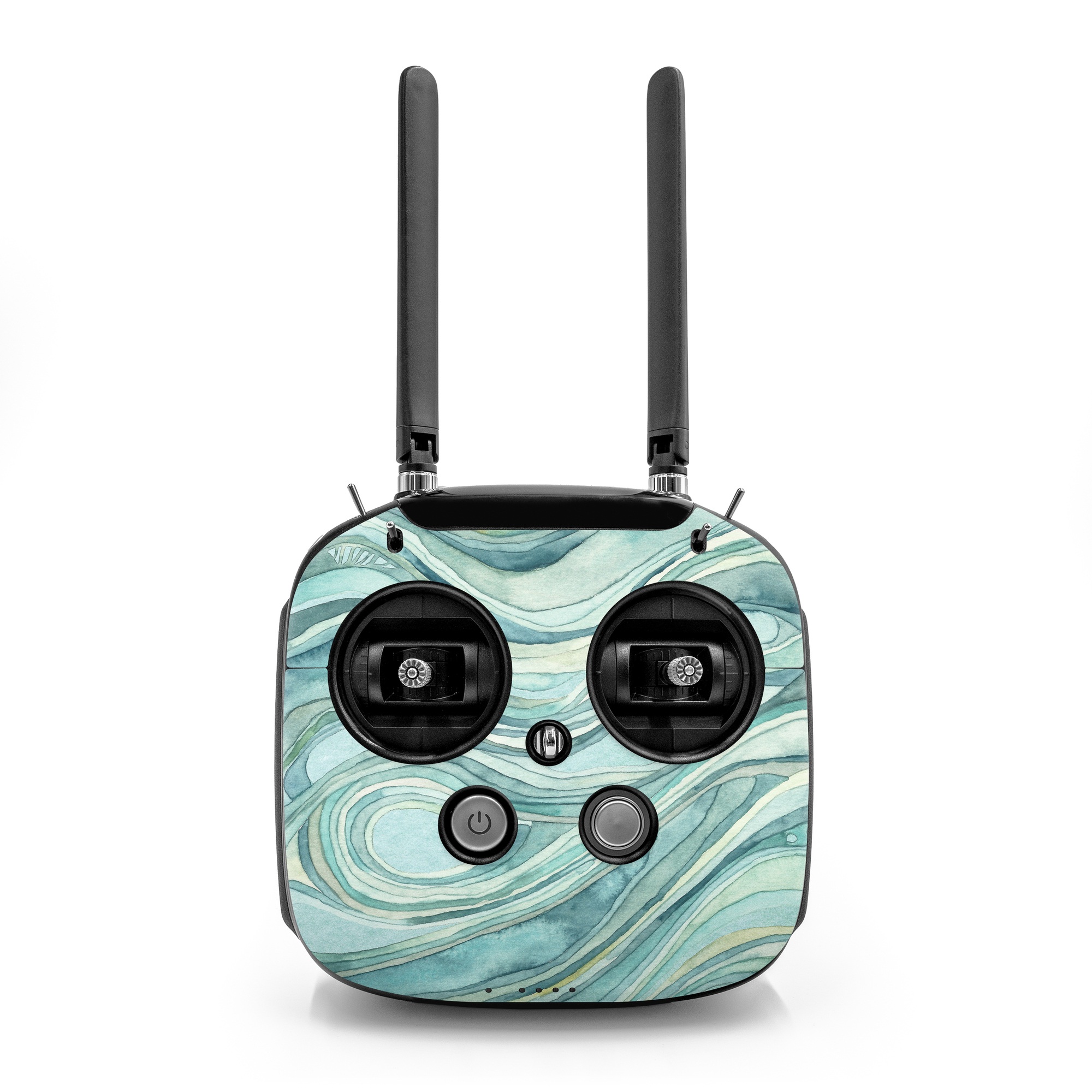 DJI FPV Remote Controller Mode 2 Skin design of Aqua, Blue, Pattern, Turquoise, Teal, Water, Design, Line, Wave, Textile, with gray, blue colors