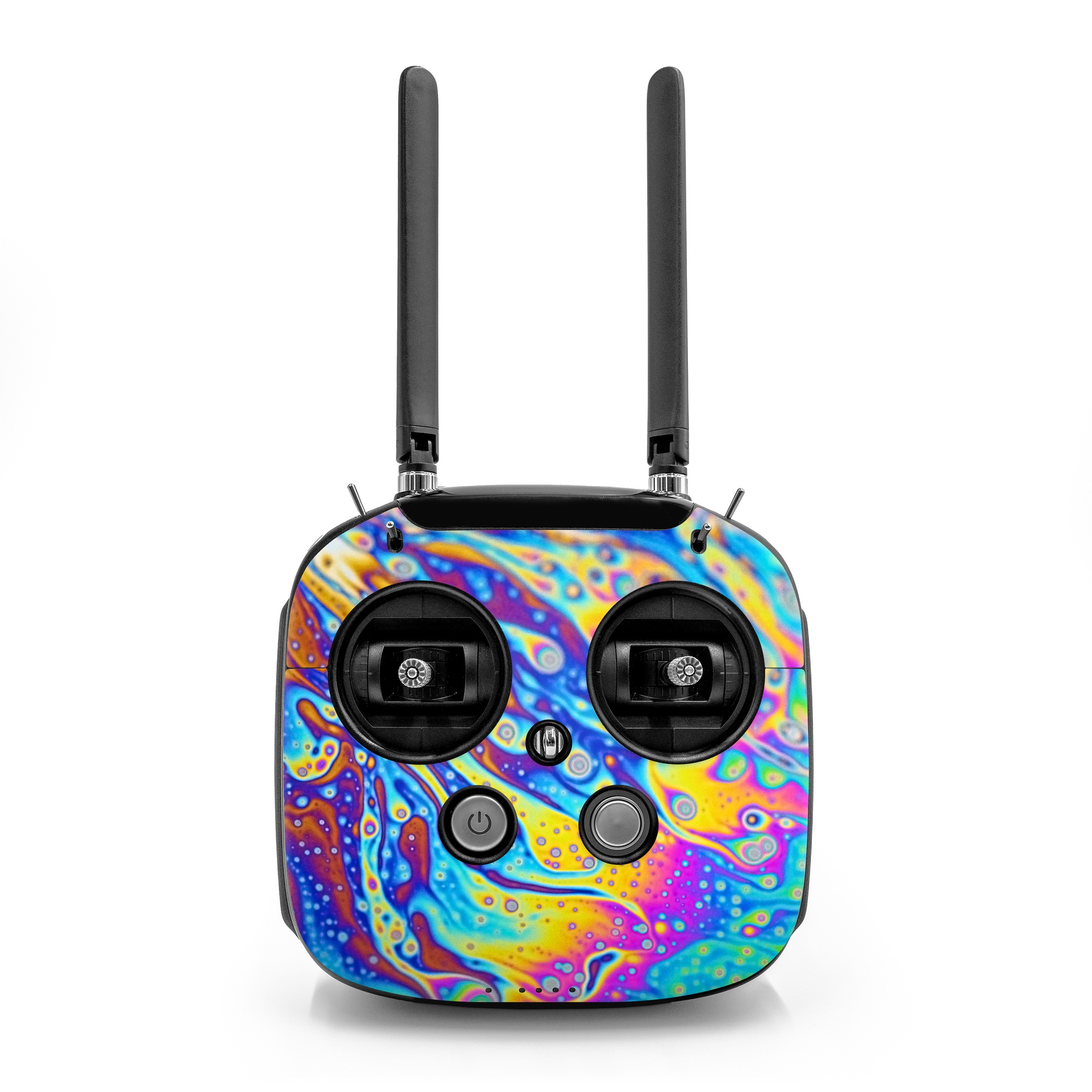 DJI FPV Remote Controller Mode 2 Skin design of Psychedelic art, Blue, Pattern, Art, Visual arts, Water, Organism, Colorfulness, Design, Textile, with gray, blue, orange, purple, green colors