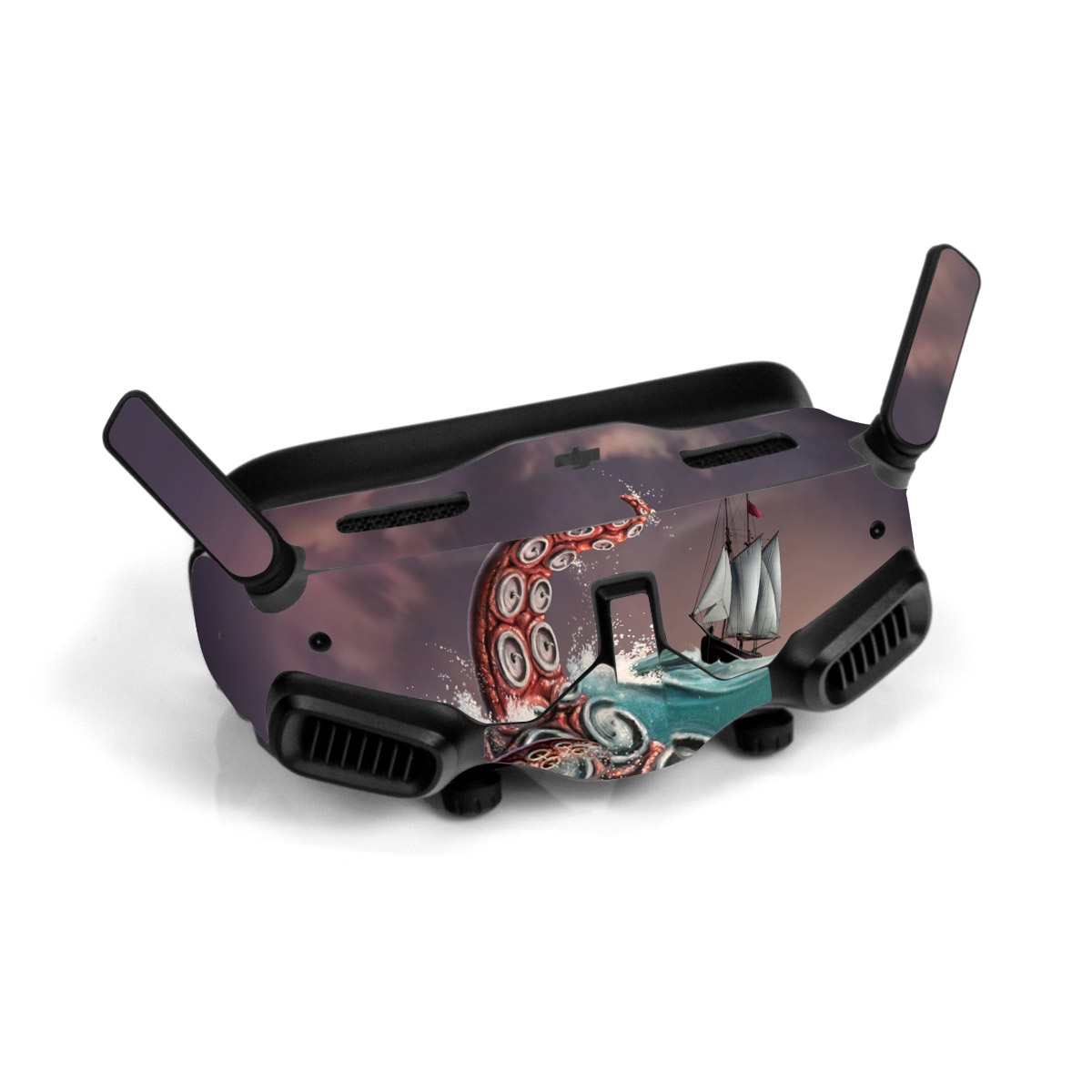 DJI Goggles 2 Skin design of Octopus, Water, Illustration, Wind wave, Sky, Graphic design, Organism, Cephalopod, Cg artwork, giant pacific octopus, with blue, gray, white, brown, red colors